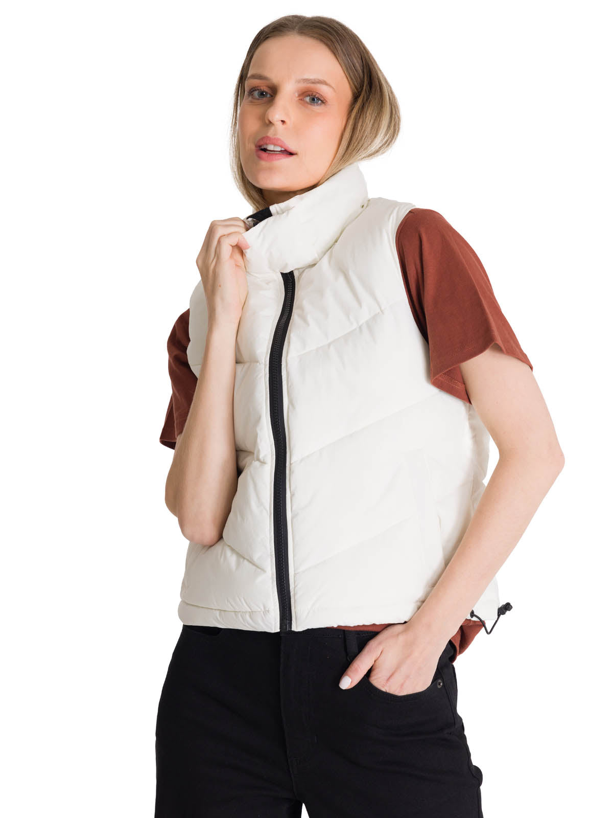 Chaqueta Vest Mujer Cropped Puffer Vest Blanco CAT