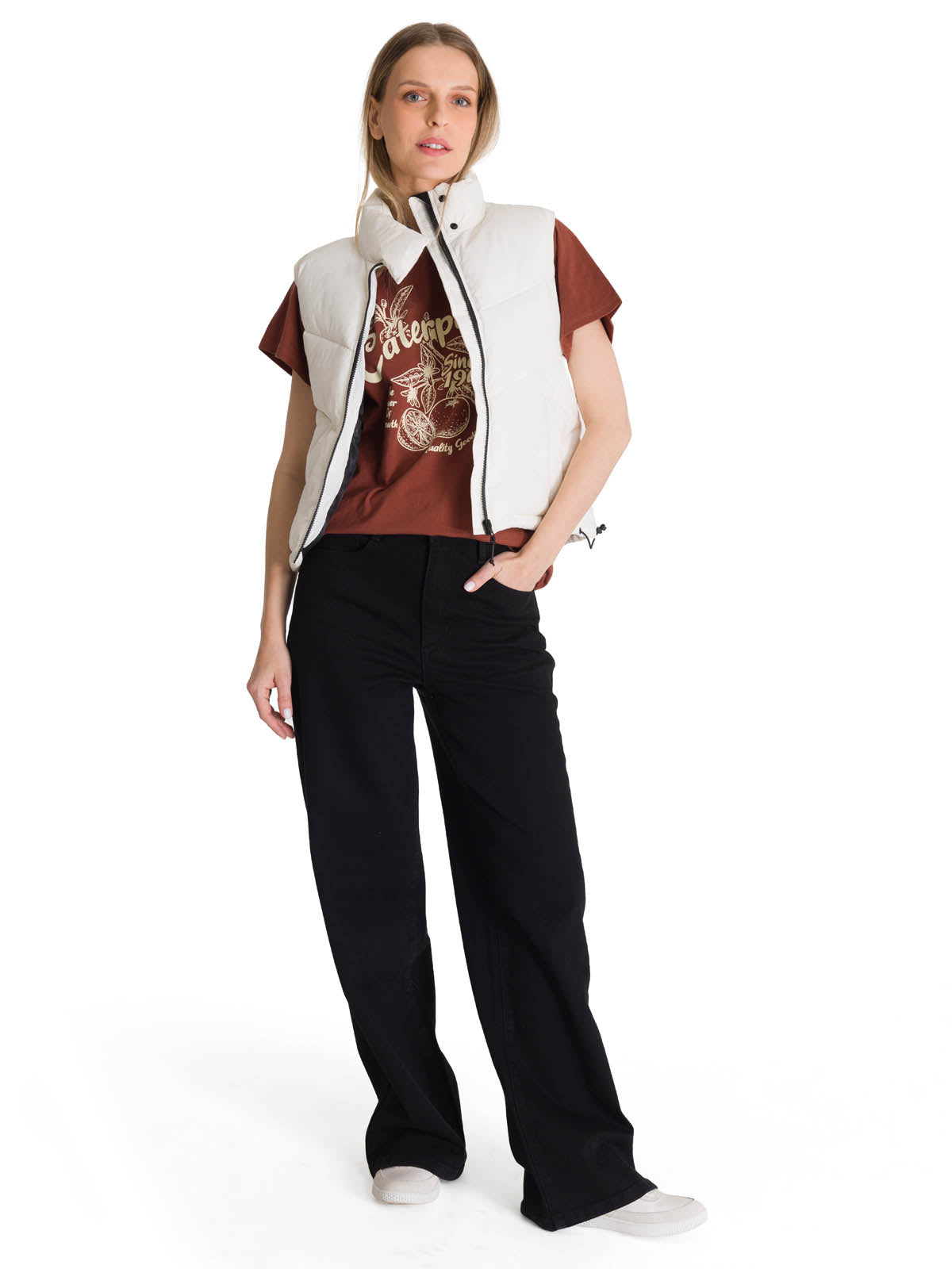 Chaqueta Vest Mujer Cropped Puffer Vest Blanco CAT