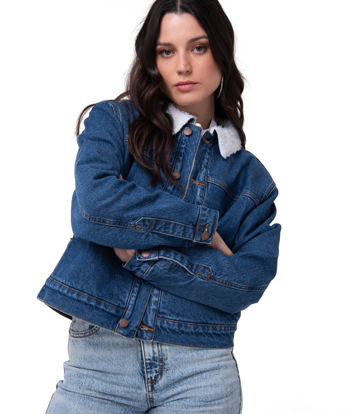Chaqueta Jeans Mujer Sherpa Lined Azul Cat