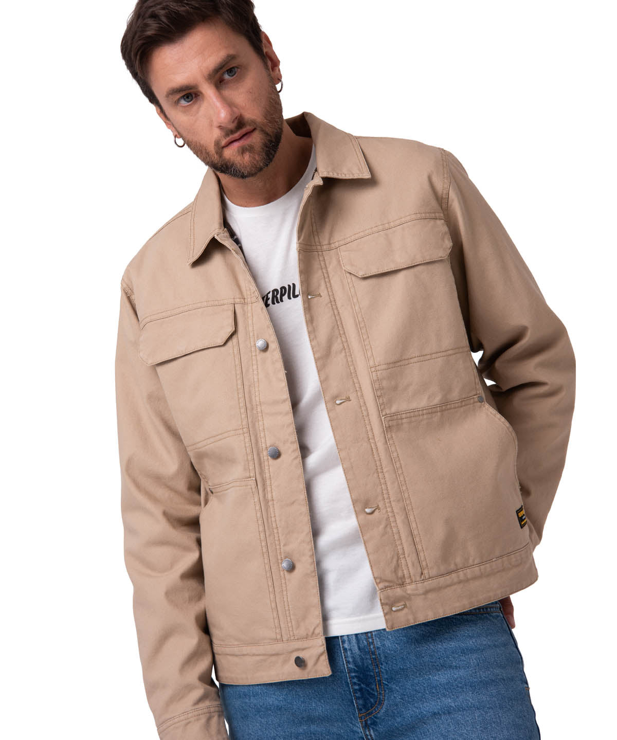 Chaqueta Manga Larga Hombre Canvas Flannel Beige Cat