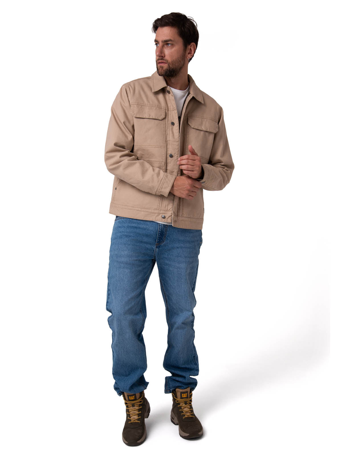 Chaqueta Manga Larga Hombre Canvas Flannel Beige Cat