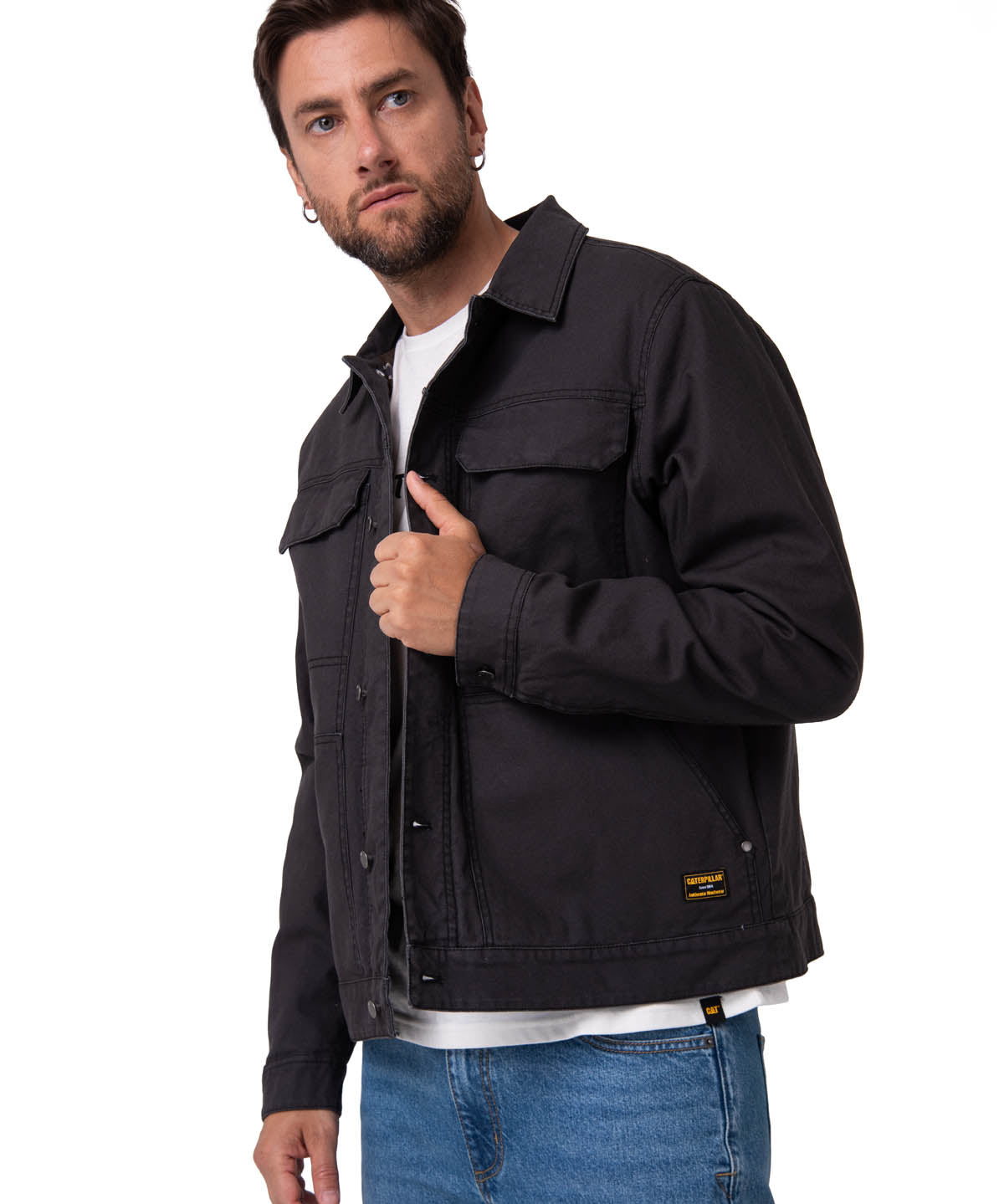 Chaqueta Manga Larga Hombre Canvas Flannel Negro Cat