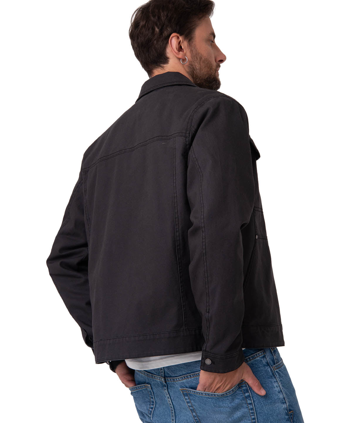 Chaqueta Manga Larga Hombre Canvas Flannel Negro Cat