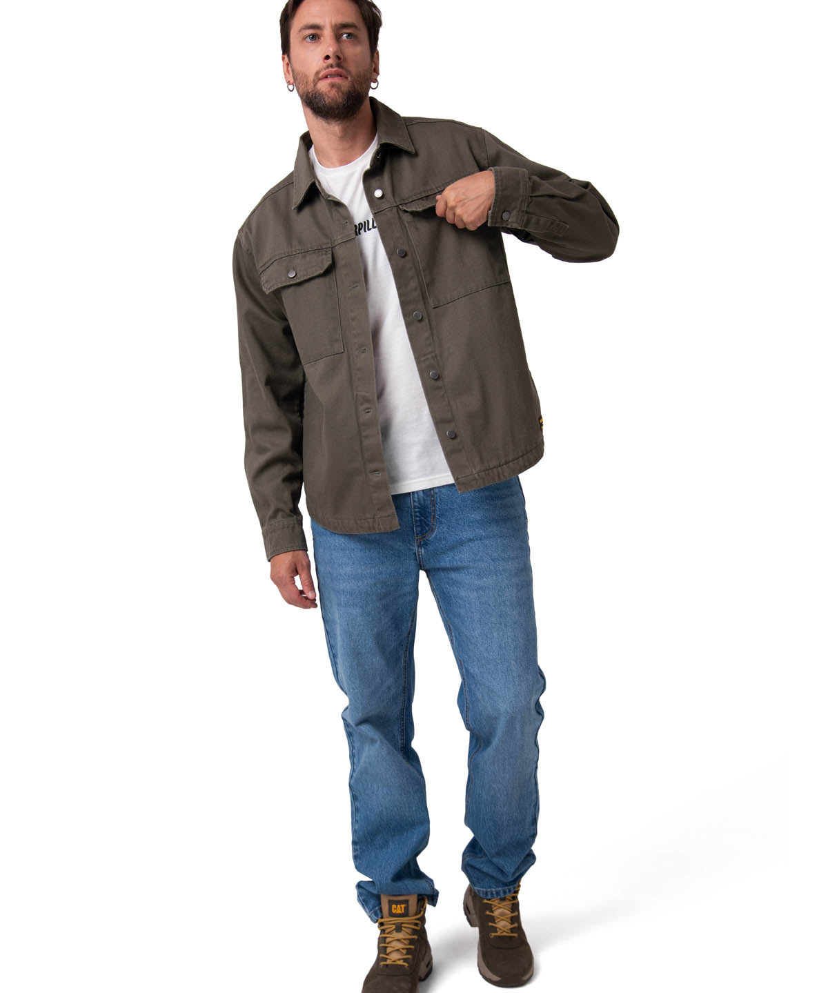 Chaqueta Manga Larga Hombre Twill Overshirt Verde Cat
