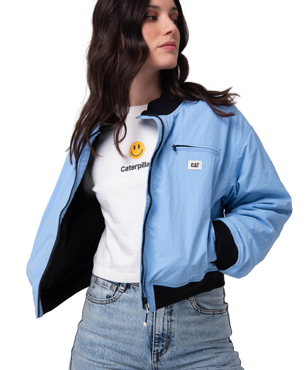 Chaqueta Manga Larga Mujer Nylon Bomber Celeste Cat