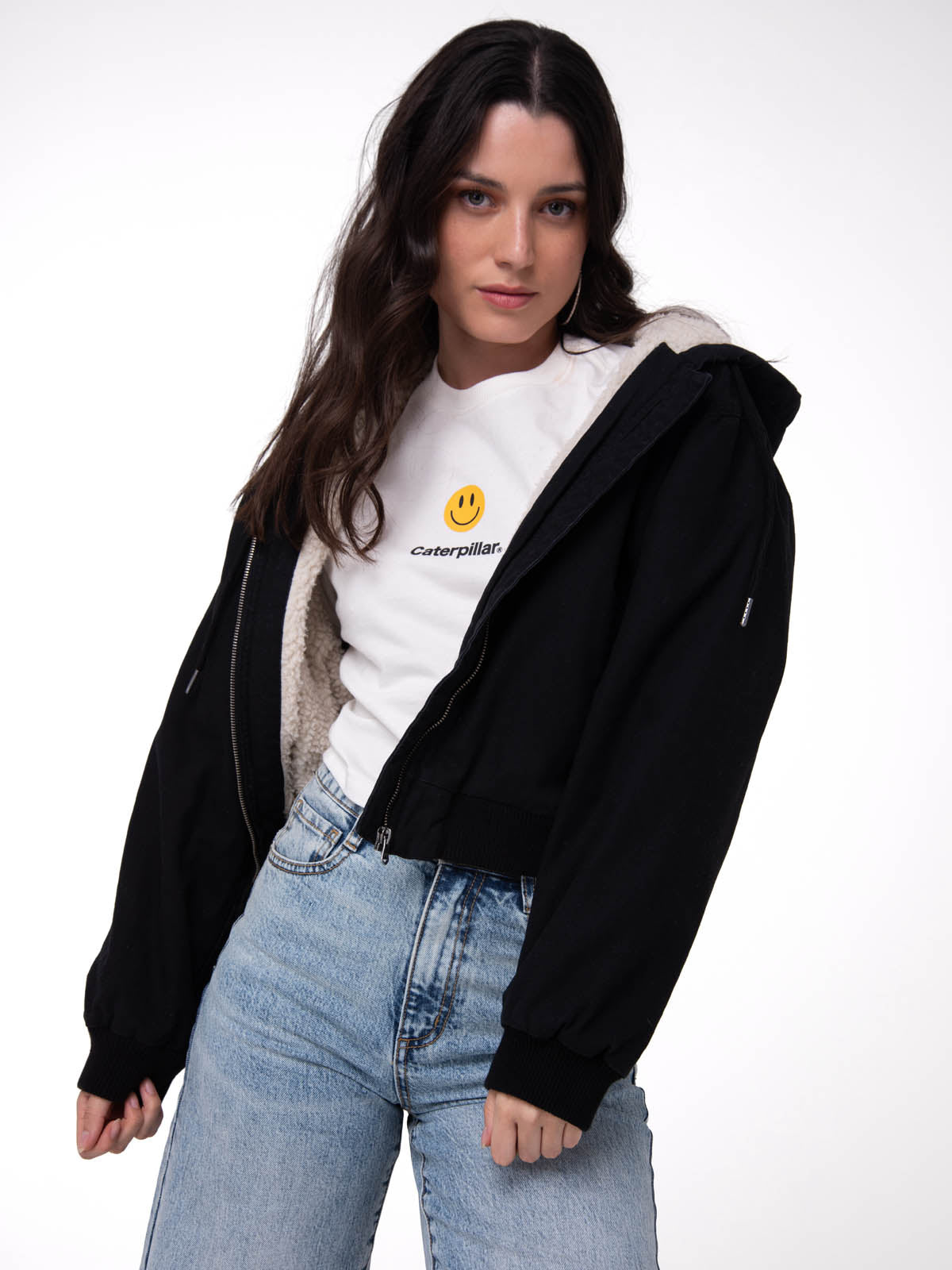 Chaqueta Manga Larga Mujer Canvas Sherpa Negro Cat