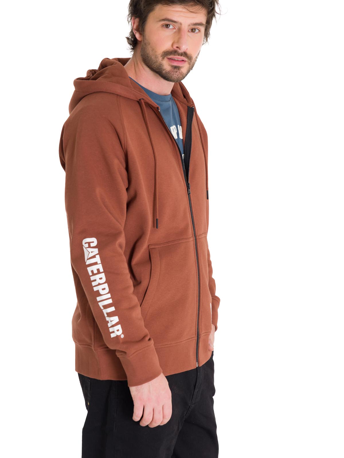 Polerón Manga Larga Hombre Fleece Cat Full Zip Hoodie Terracota Cat