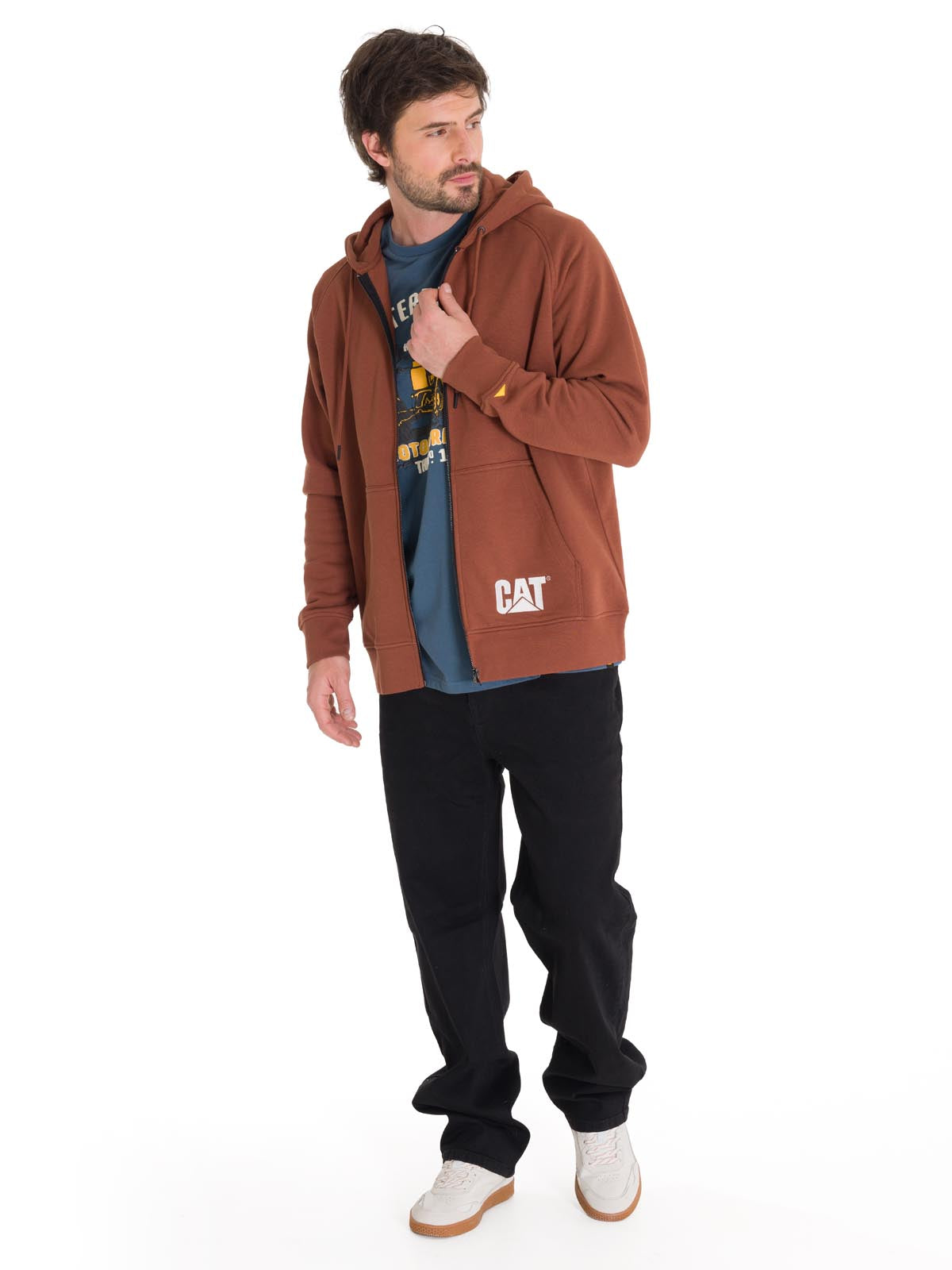 Polerón Manga Larga Hombre Fleece Cat Full Zip Hoodie Terracota Cat