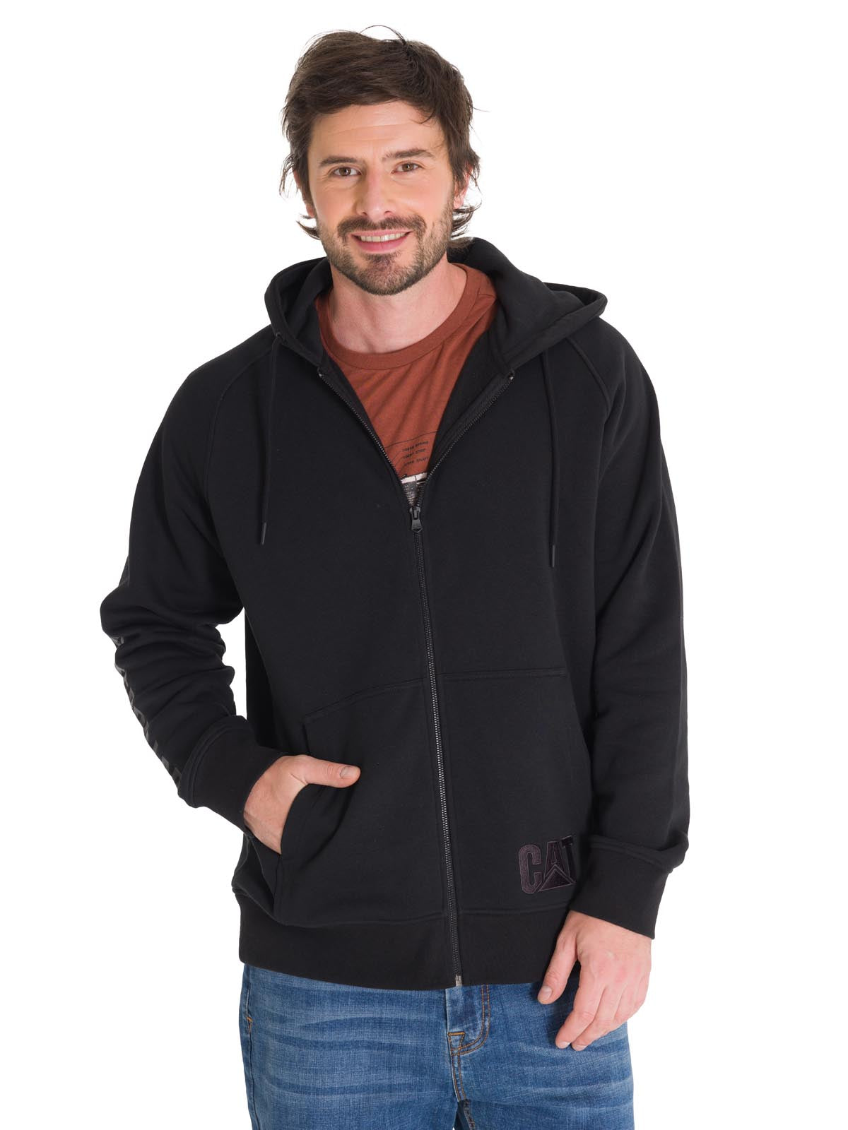 Poleron Casual Hombre FLEECE CAT LOGO FULL ZIP HOODIE NEGRO CAT