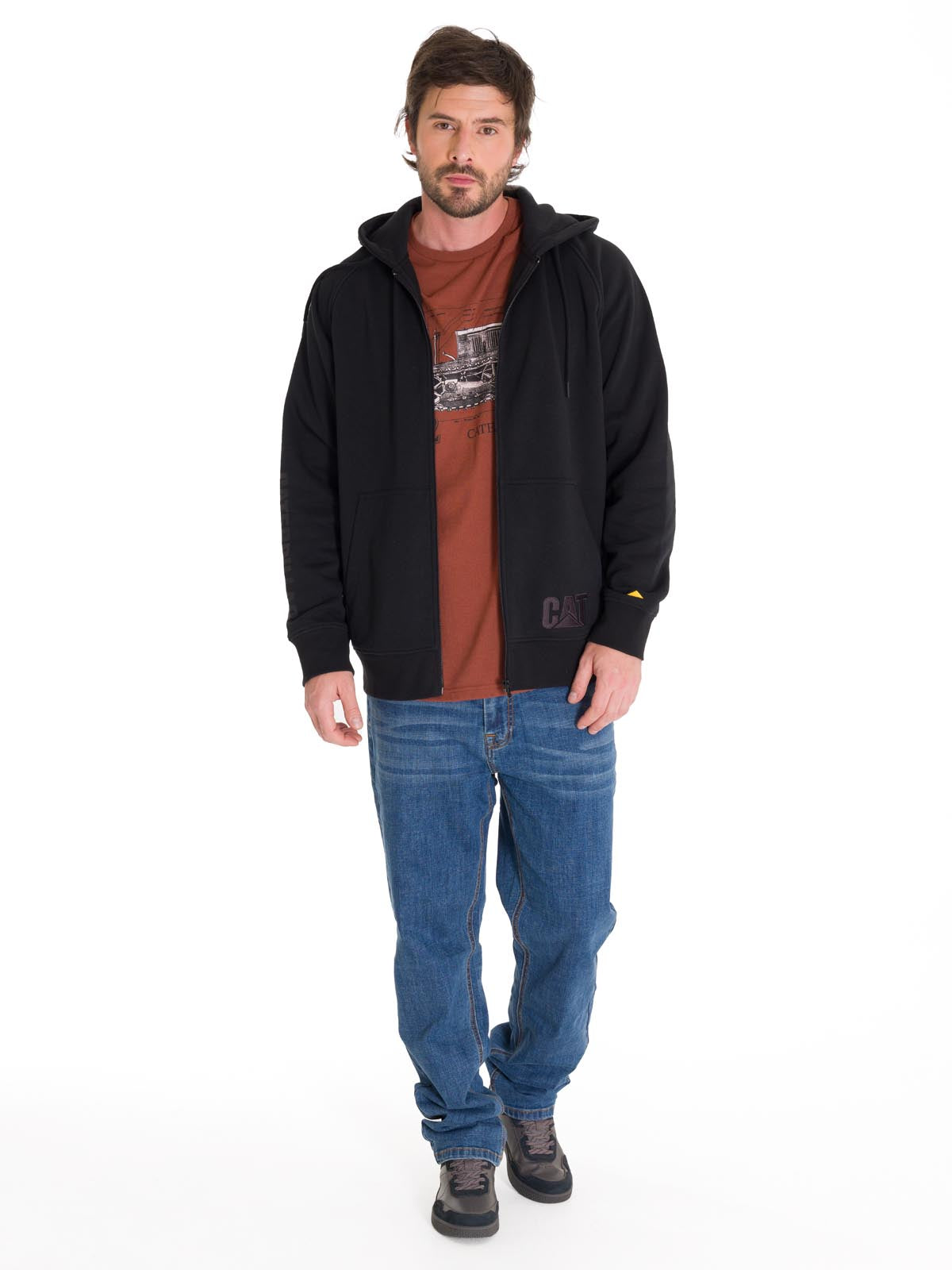 Poleron Casual Hombre FLEECE CAT LOGO FULL ZIP HOODIE NEGRO CAT