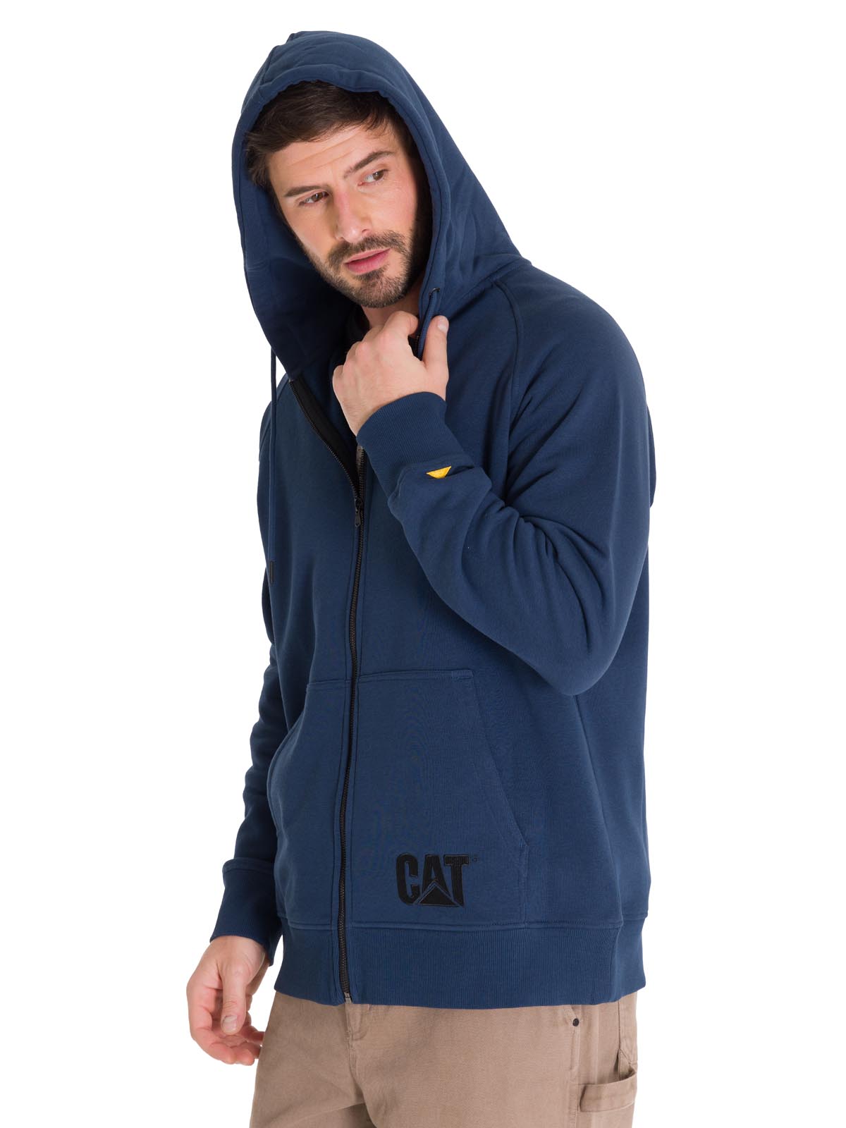 Polerón Manga Larga Hombre Fleece Cat Full Zip Hoodie Azul Petróleo Cat