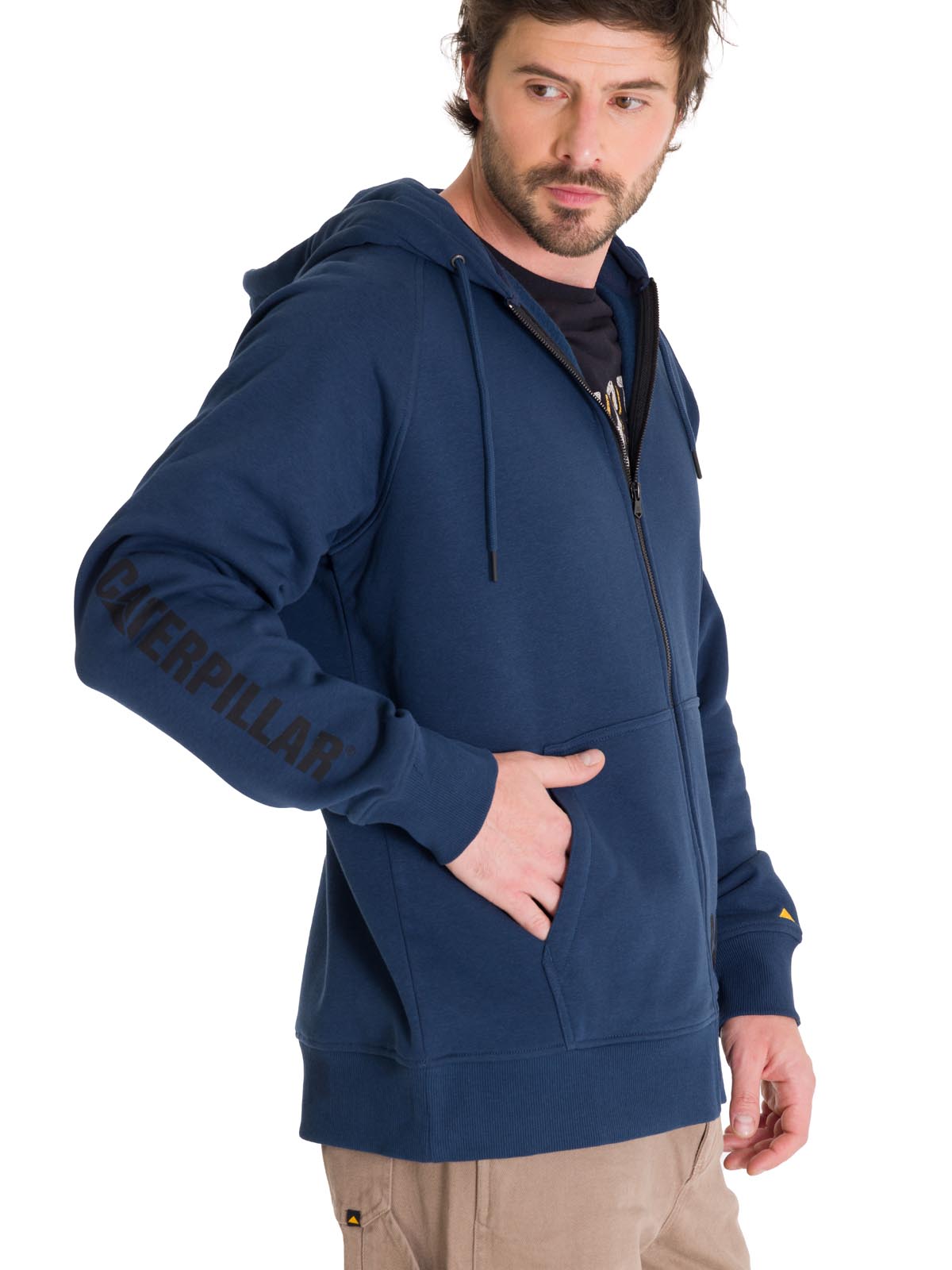 Polerón Manga Larga Hombre Fleece Cat Full Zip Hoodie Azul Petróleo Cat