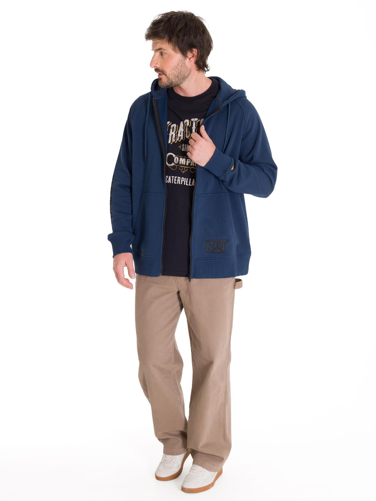 Polerón Manga Larga Hombre Fleece Cat Full Zip Hoodie Azul Petróleo Cat
