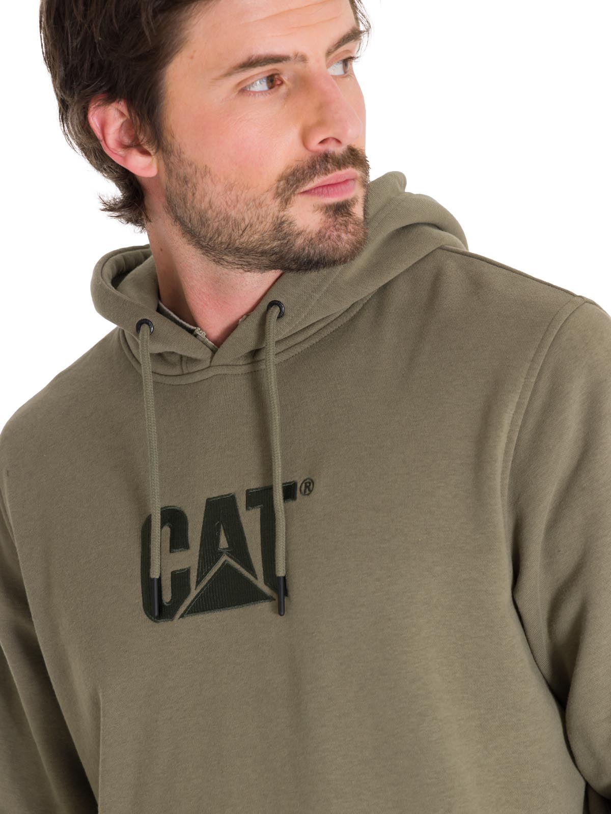 Polerón Manga Larga Hombre Fleece Cat Logo Pullover Hoodie Azul Petróleo Cat