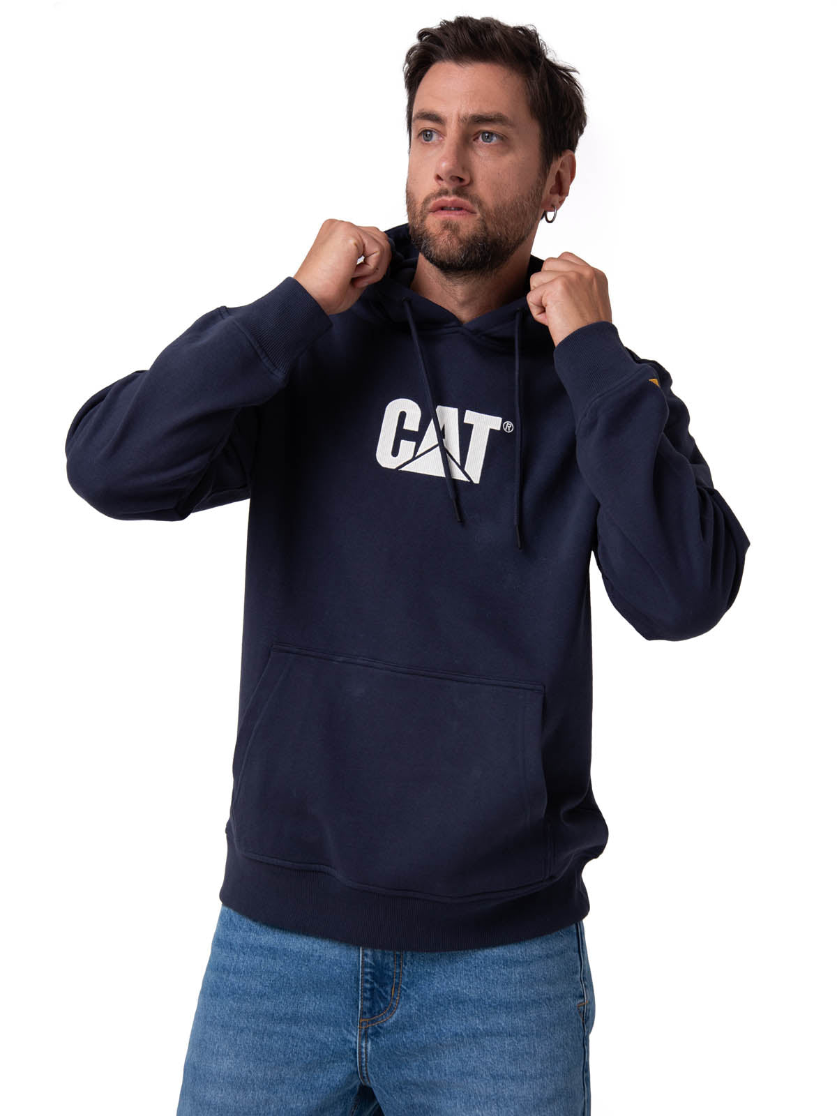 Polerón Con Gorro Hombre Cat Logo Azul Oscuro Cat