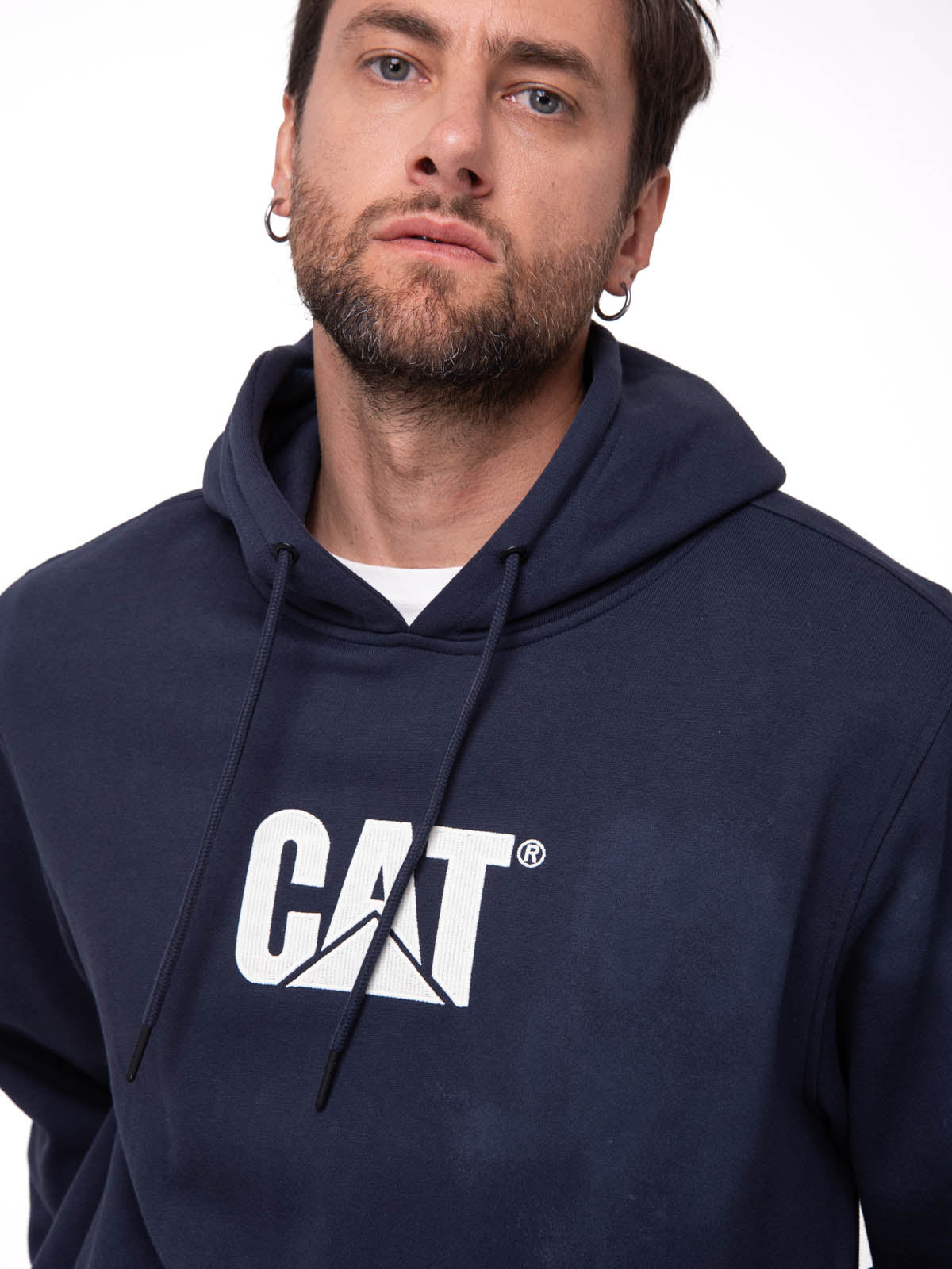Polerón Con Gorro Hombre Cat Logo Azul Oscuro Cat
