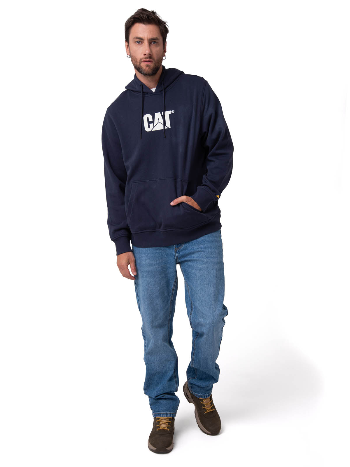 Polerón Con Gorro Hombre Cat Logo Azul Oscuro Cat