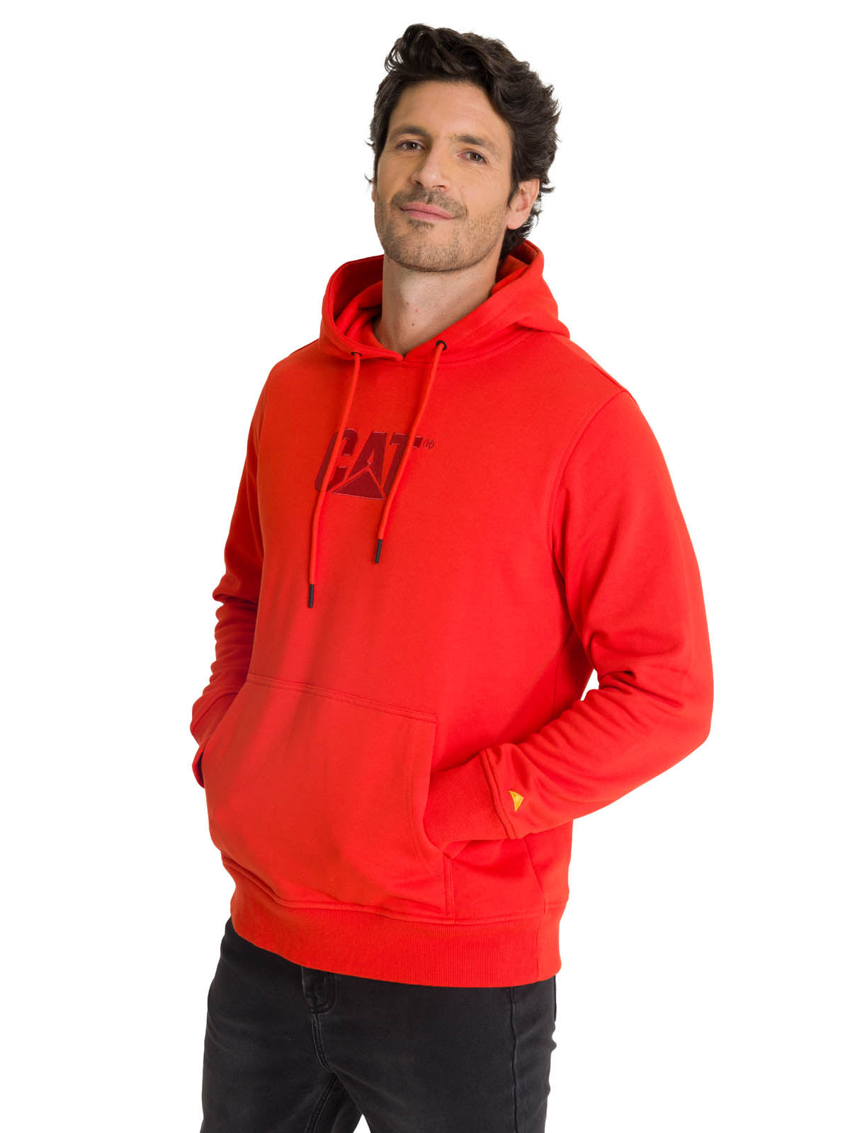 Polerón Fleece Hombre Hoody CAT Logo Rojo CAT