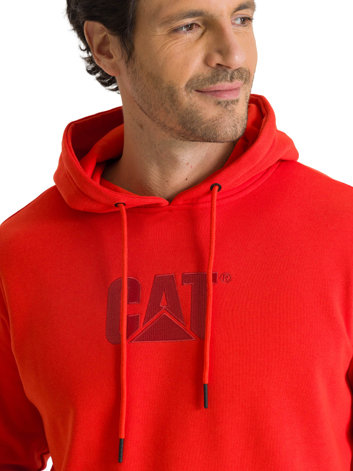 Polerón Fleece Hombre Hoody CAT Logo Rojo CAT