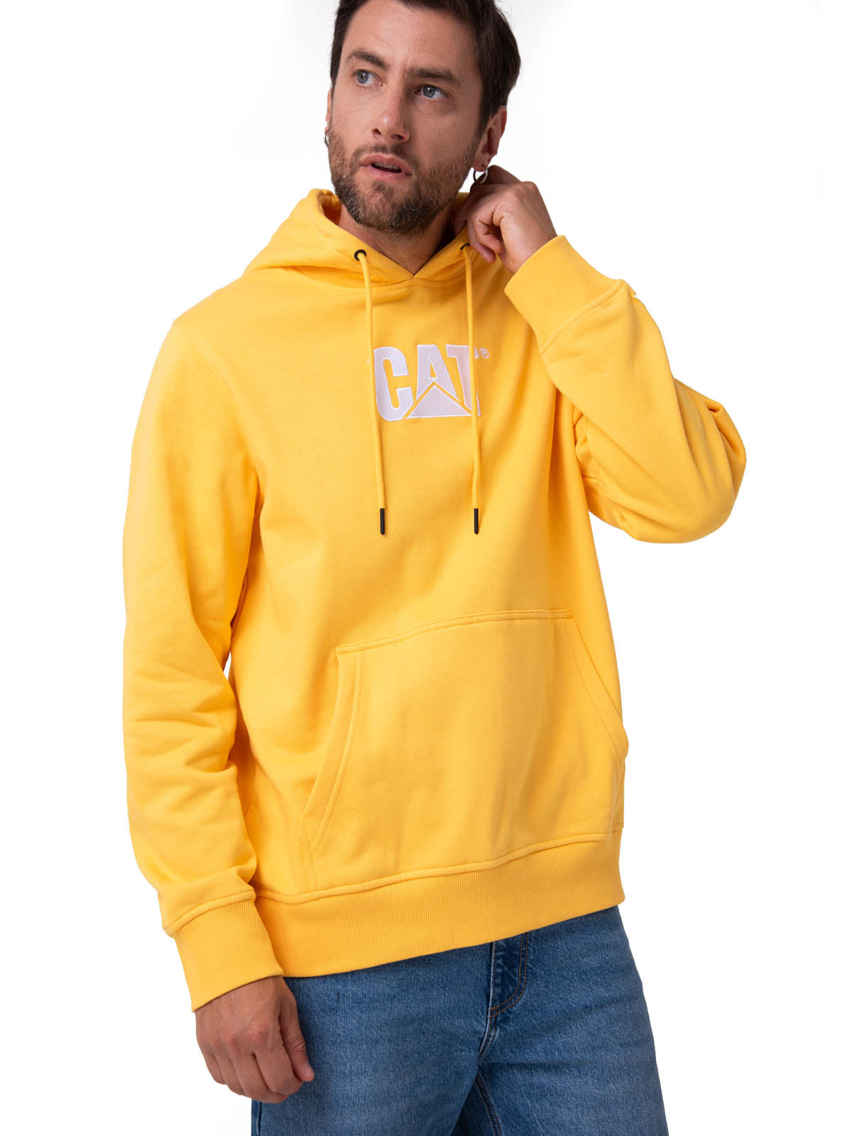 Polerón Con Gorro Hombre Cat Logo Amarillo Cat