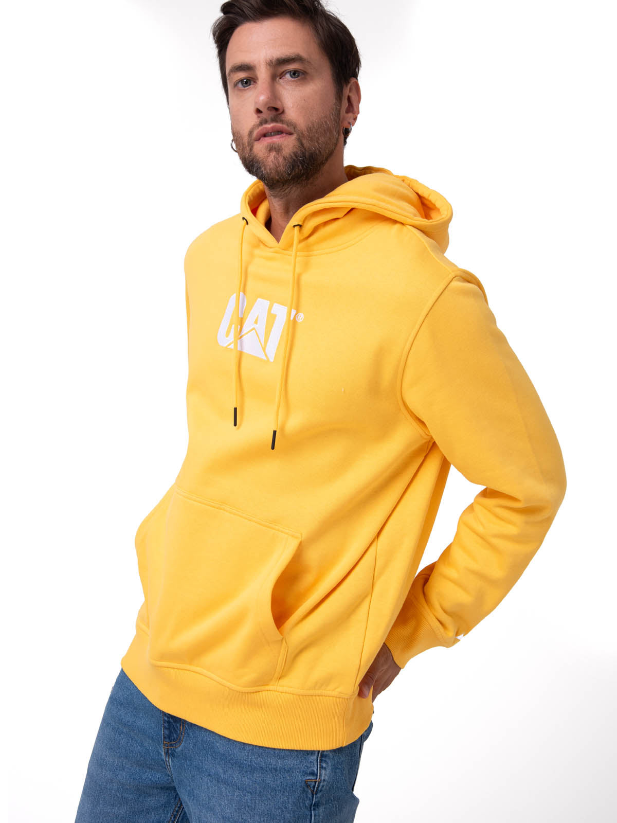 Polerón Con Gorro Hombre Cat Logo Amarillo Cat