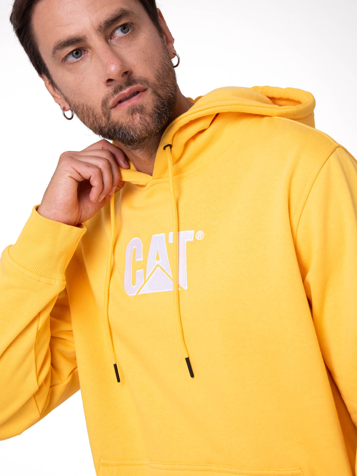 Polerón Con Gorro Hombre Cat Logo Amarillo Cat