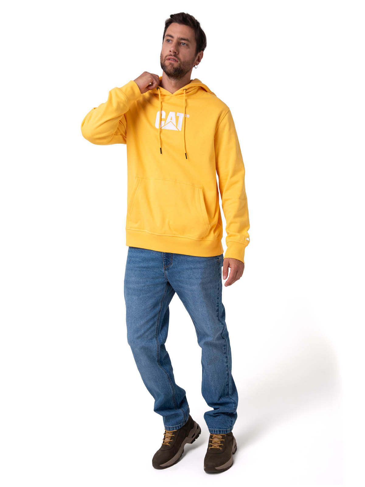 Polerón Con Gorro Hombre Cat Logo Amarillo Cat