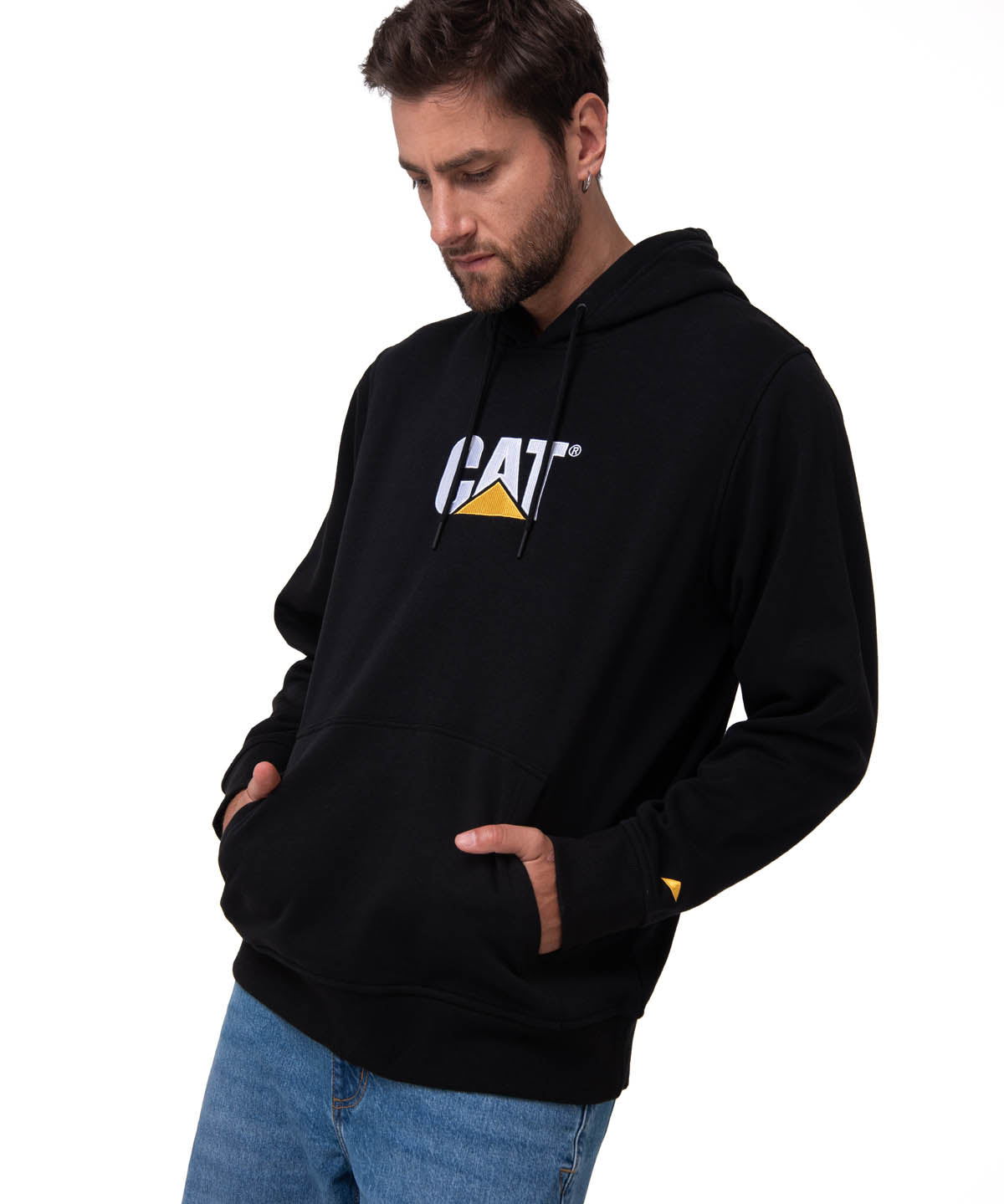 Poleron Casual Unisex FLEECE CAT LOGO PULLOVER HOODIE NEGRO CAT