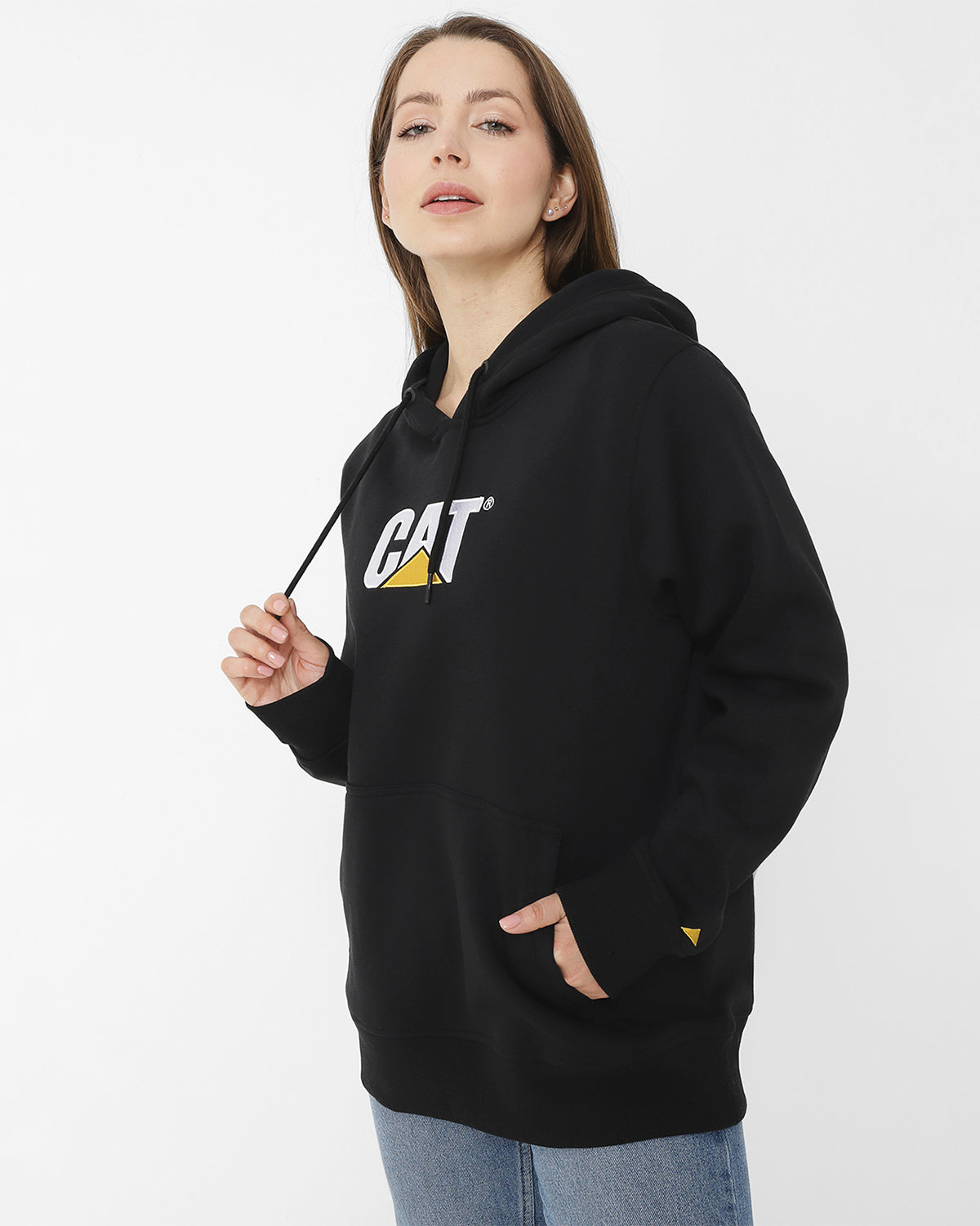 Poleron Casual Unisex FLEECE CAT LOGO PULLOVER HOODIE NEGRO CAT
