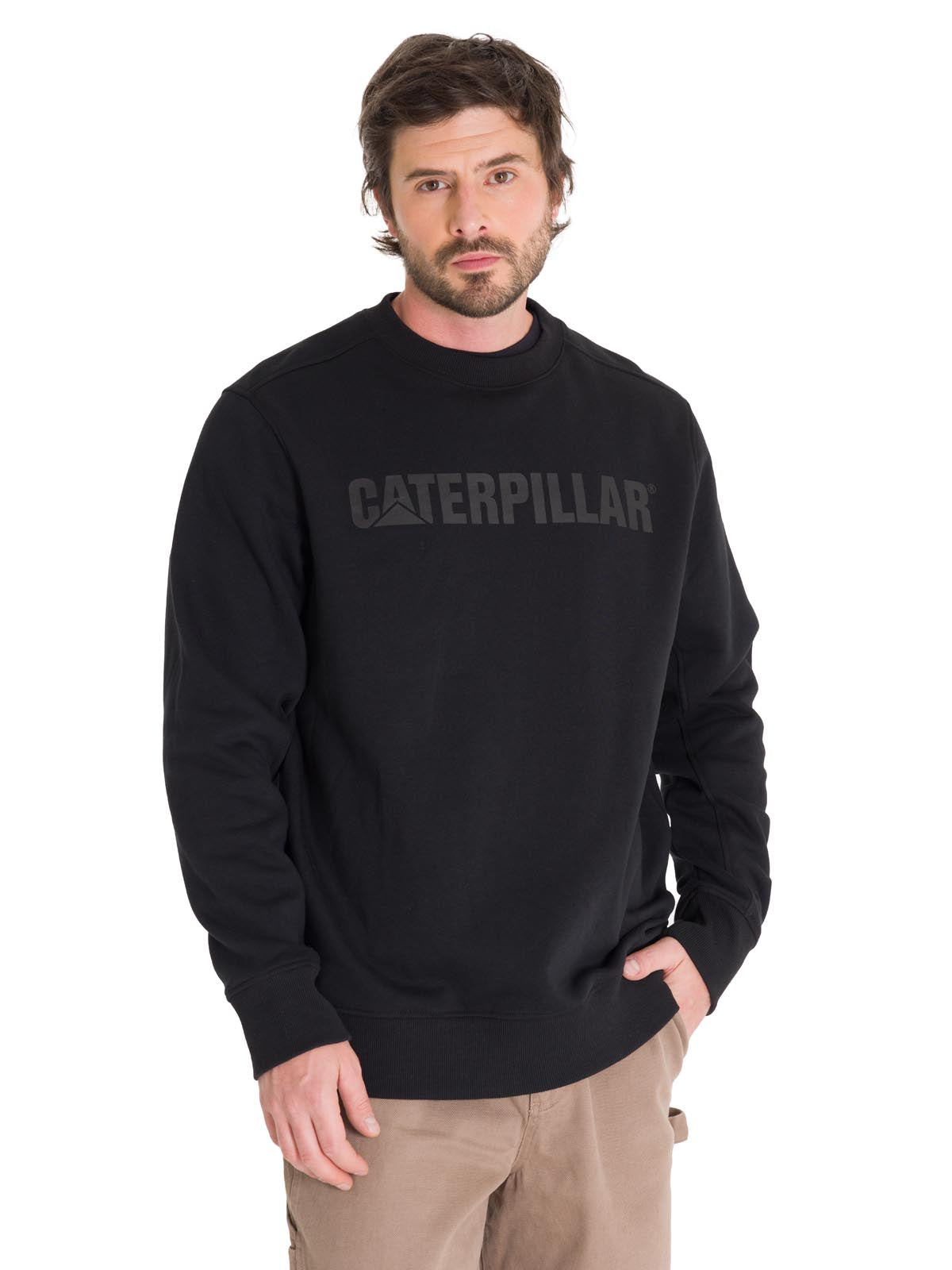 Polerón Crewneck Hombre Logo Caterpillar Negro