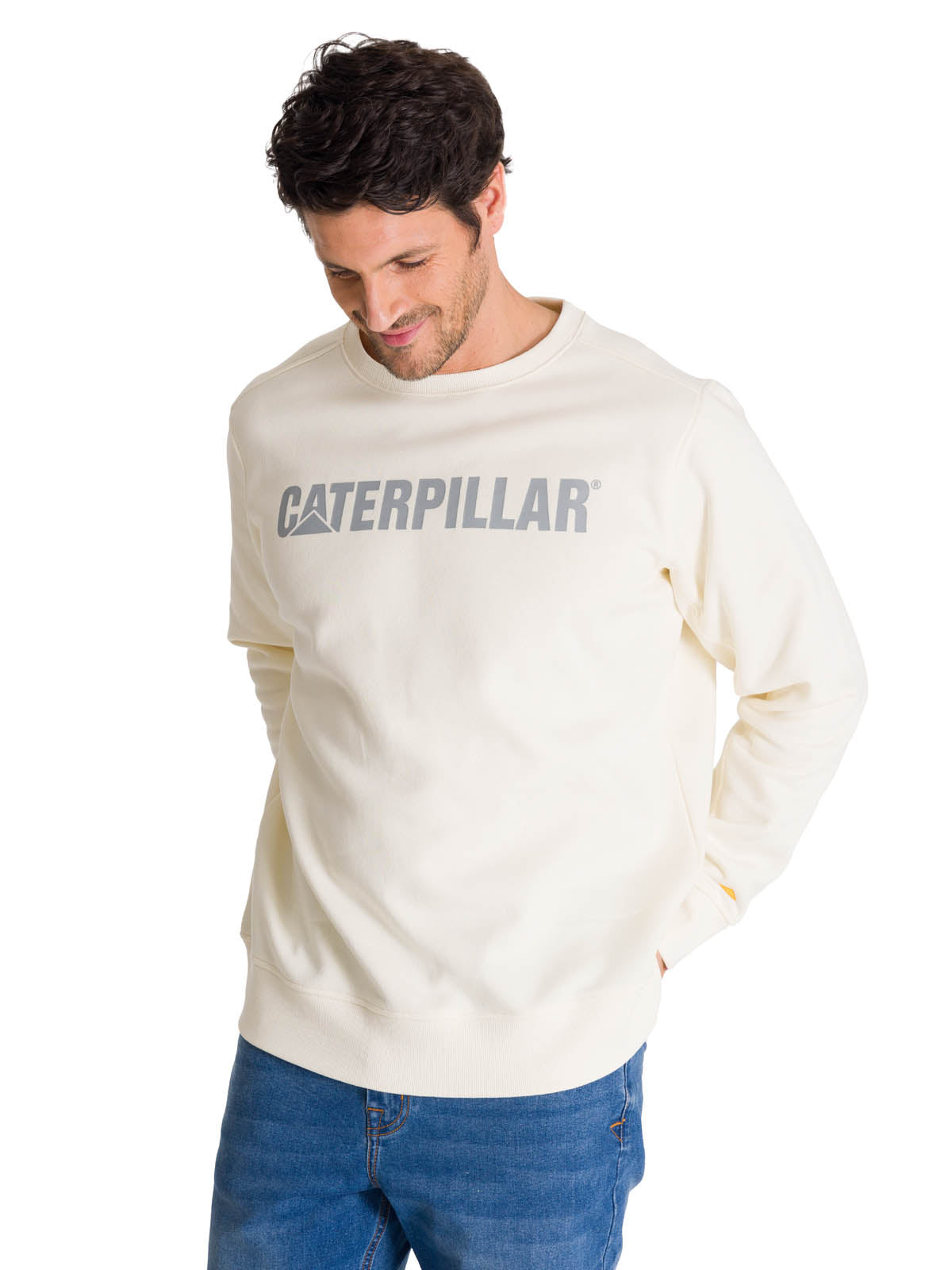 Polerón Crewneck Hombre Logo Caterpillar Blanco CAT
