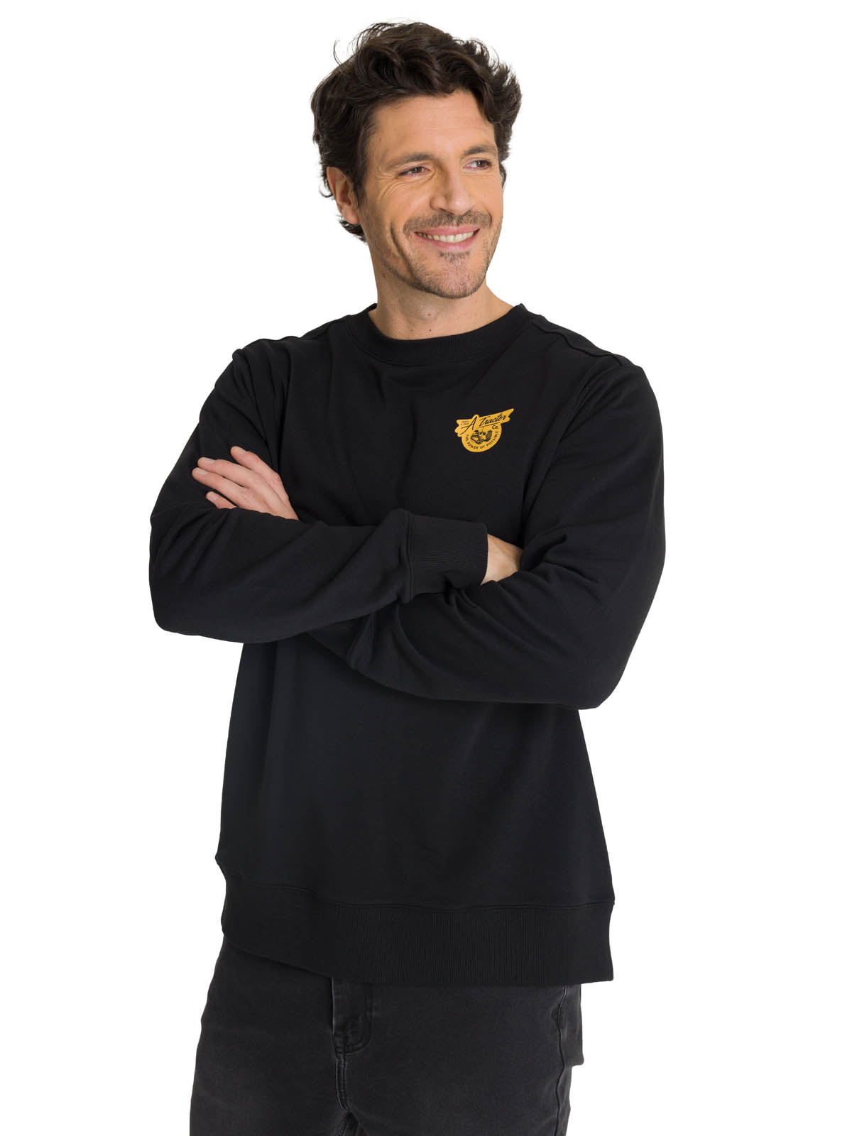 Polerón Crewneck Hombre Diseño French Terry Negro CAT