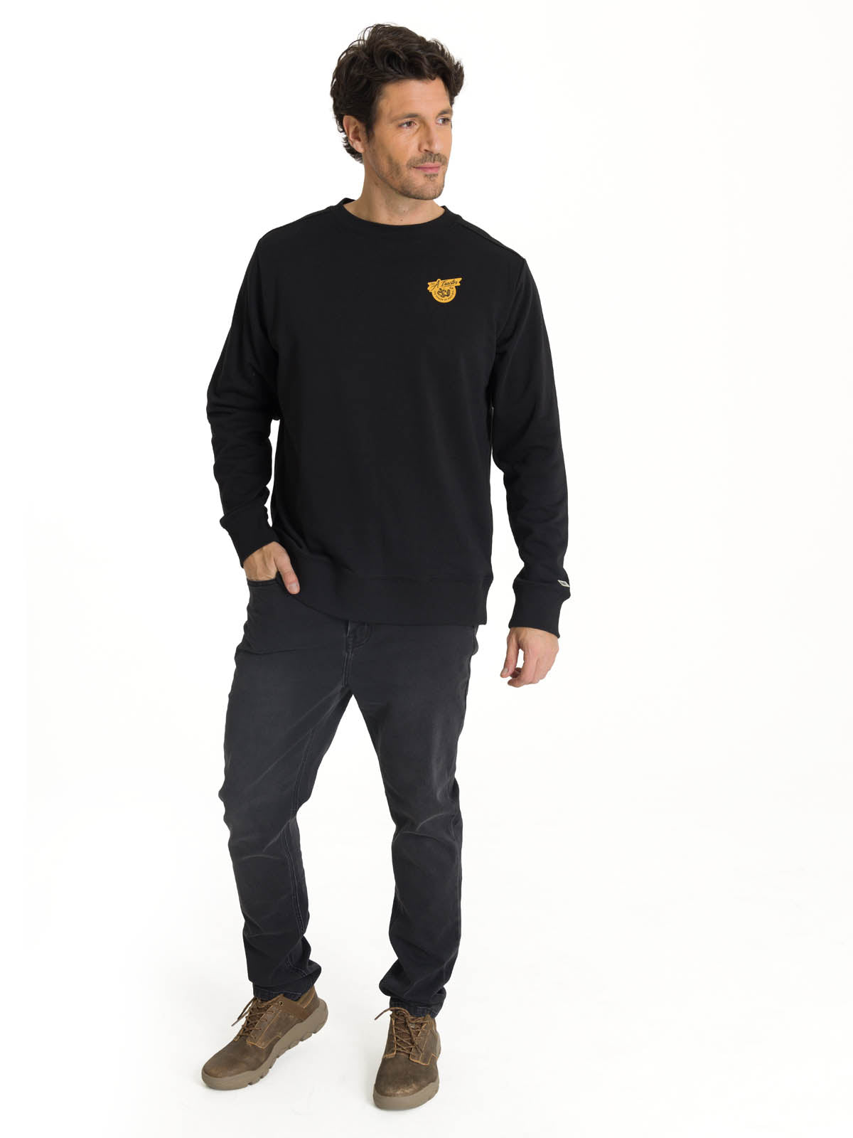 Polerón Crewneck Hombre Diseño French Terry Negro CAT