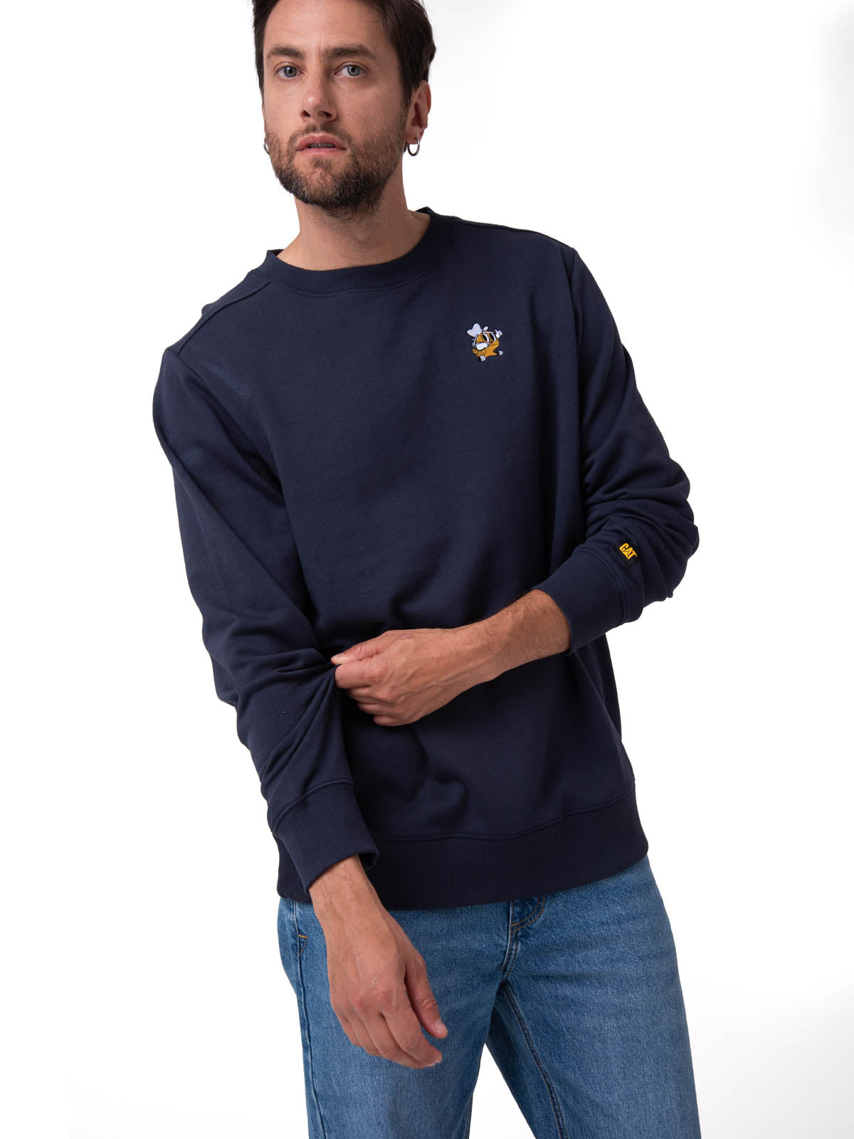 Polerón Crewneck Hombre Graphic Fleece Azul Oscuro Cat