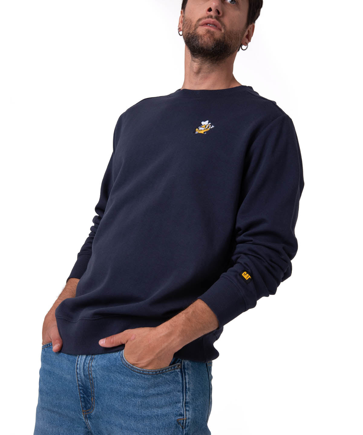 Polerón Crewneck Hombre Graphic Fleece Azul Oscuro Cat