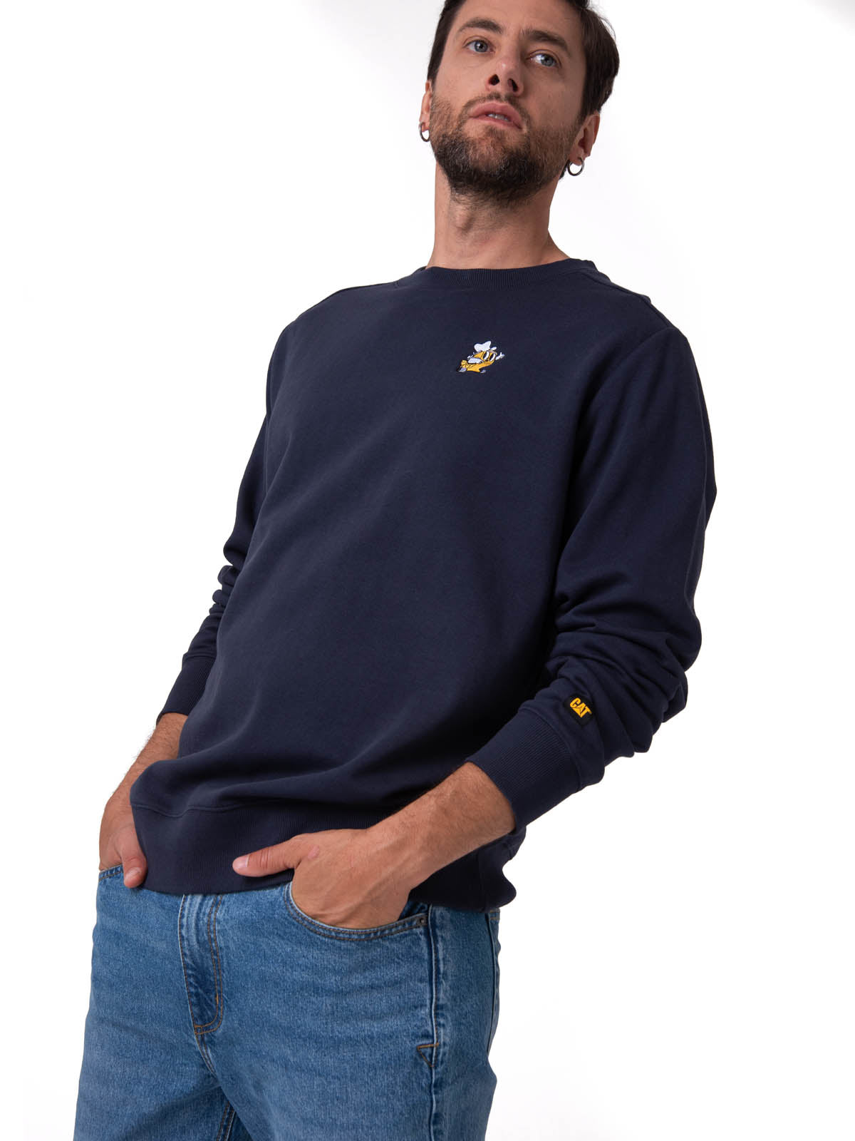 Polerón Crewneck Hombre Graphic Fleece Azul Oscuro Cat