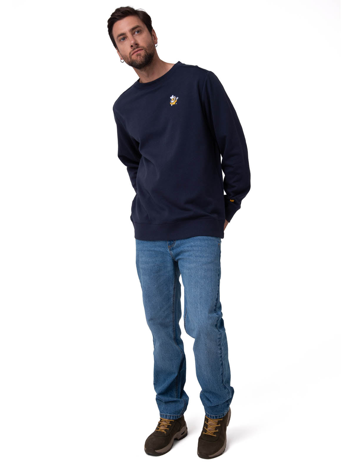 Polerón Crewneck Hombre Graphic Fleece Azul Oscuro Cat