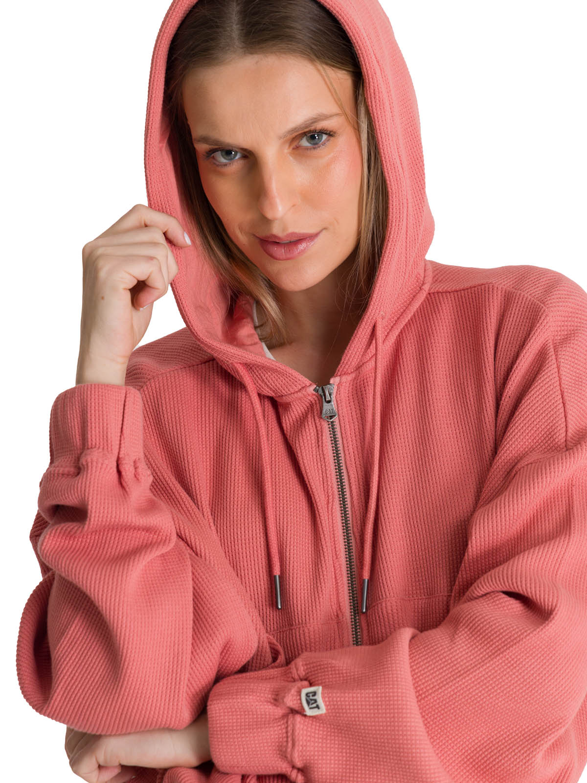 Polerón Con Gorro Mujer Waffle-Knit Salmón CAT