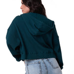 Polerón Con Gorro Mujer Waffle-Knit Cropped Verde Oscuro Cat