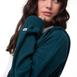 Polerón Con Gorro Mujer Waffle-Knit Cropped Verde Oscuro Cat