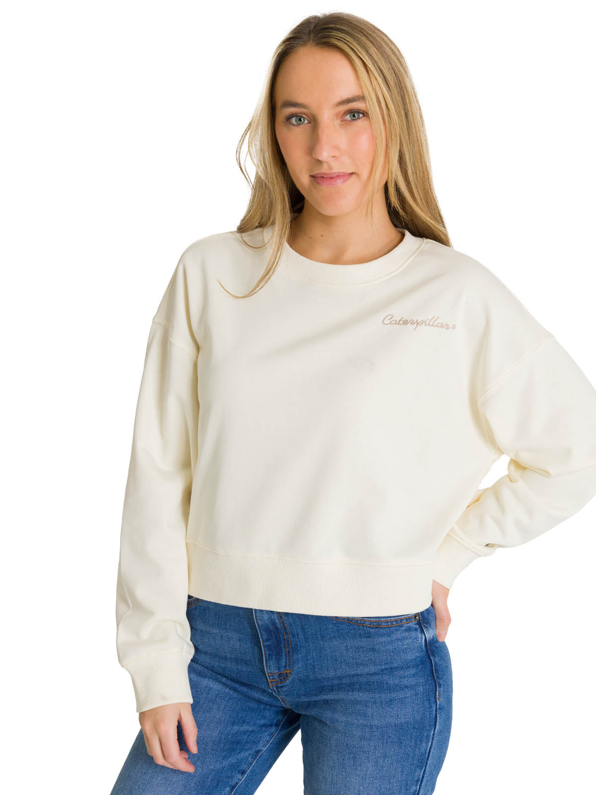 Polerón Full Zip Mujer Relaxed French Terry Blanco CAT