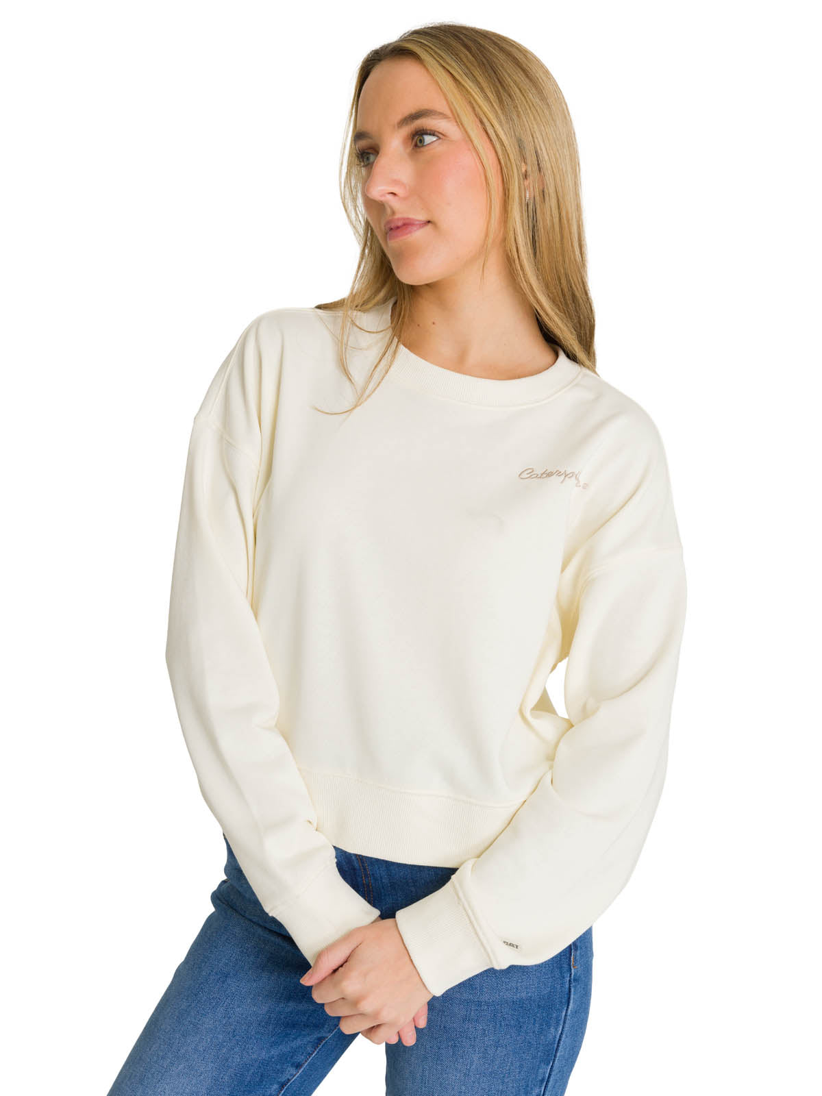 Polerón Full Zip Mujer Relaxed French Terry Blanco CAT