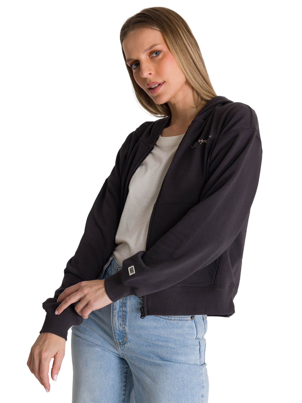 Polerón Crewneck Mujer Relaxed French Terry Negro CAT