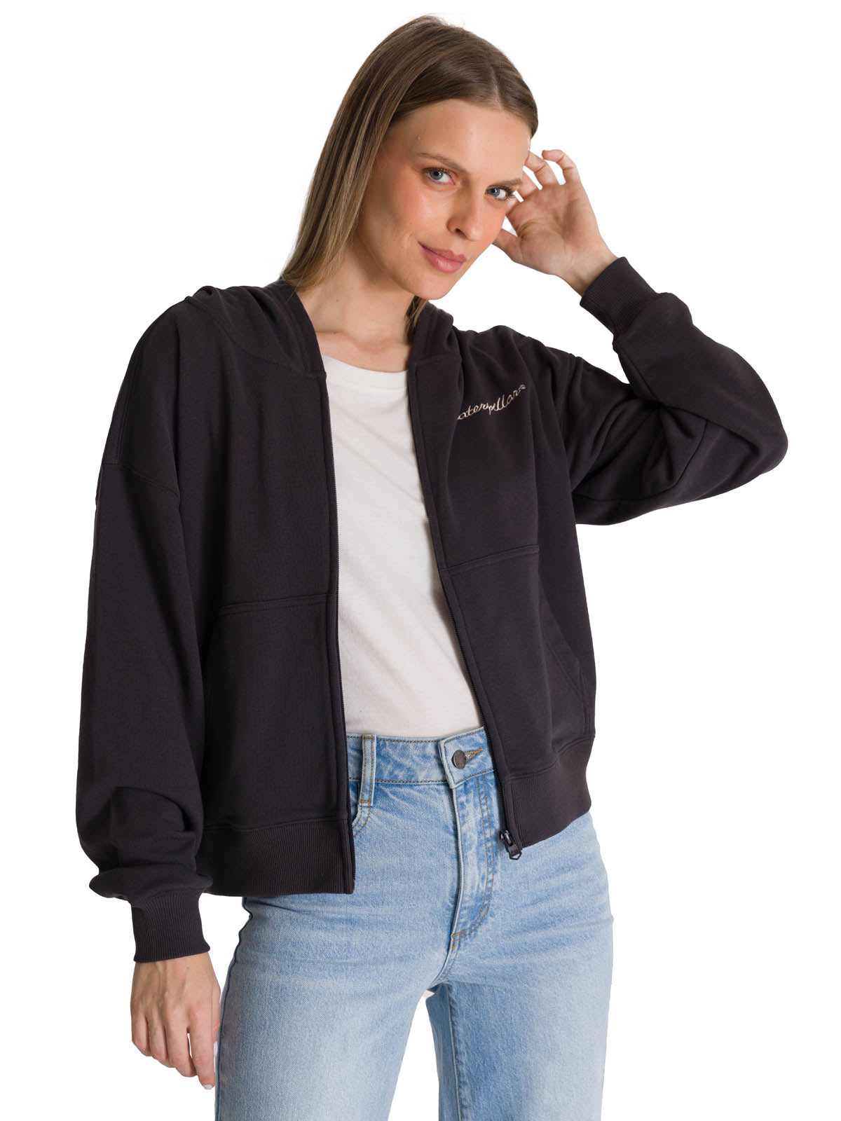 Polerón Crewneck Mujer Relaxed French Terry Negro CAT