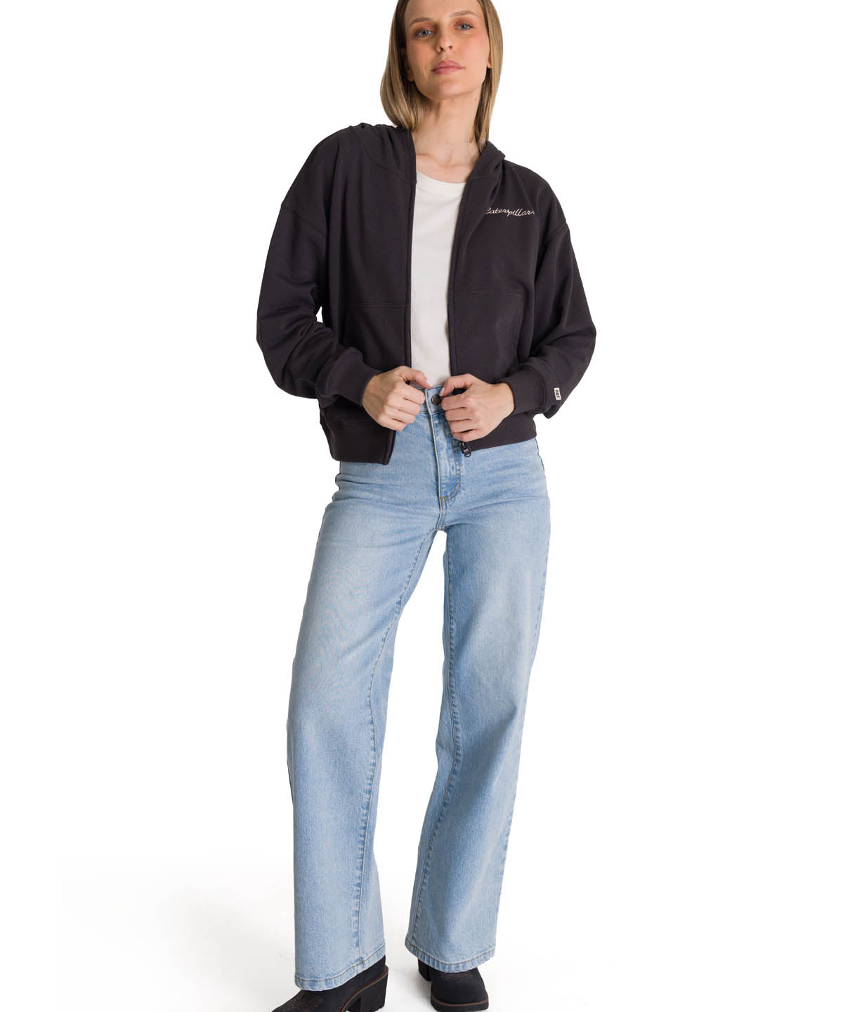 Polerón Crewneck Mujer Relaxed French Terry Negro CAT