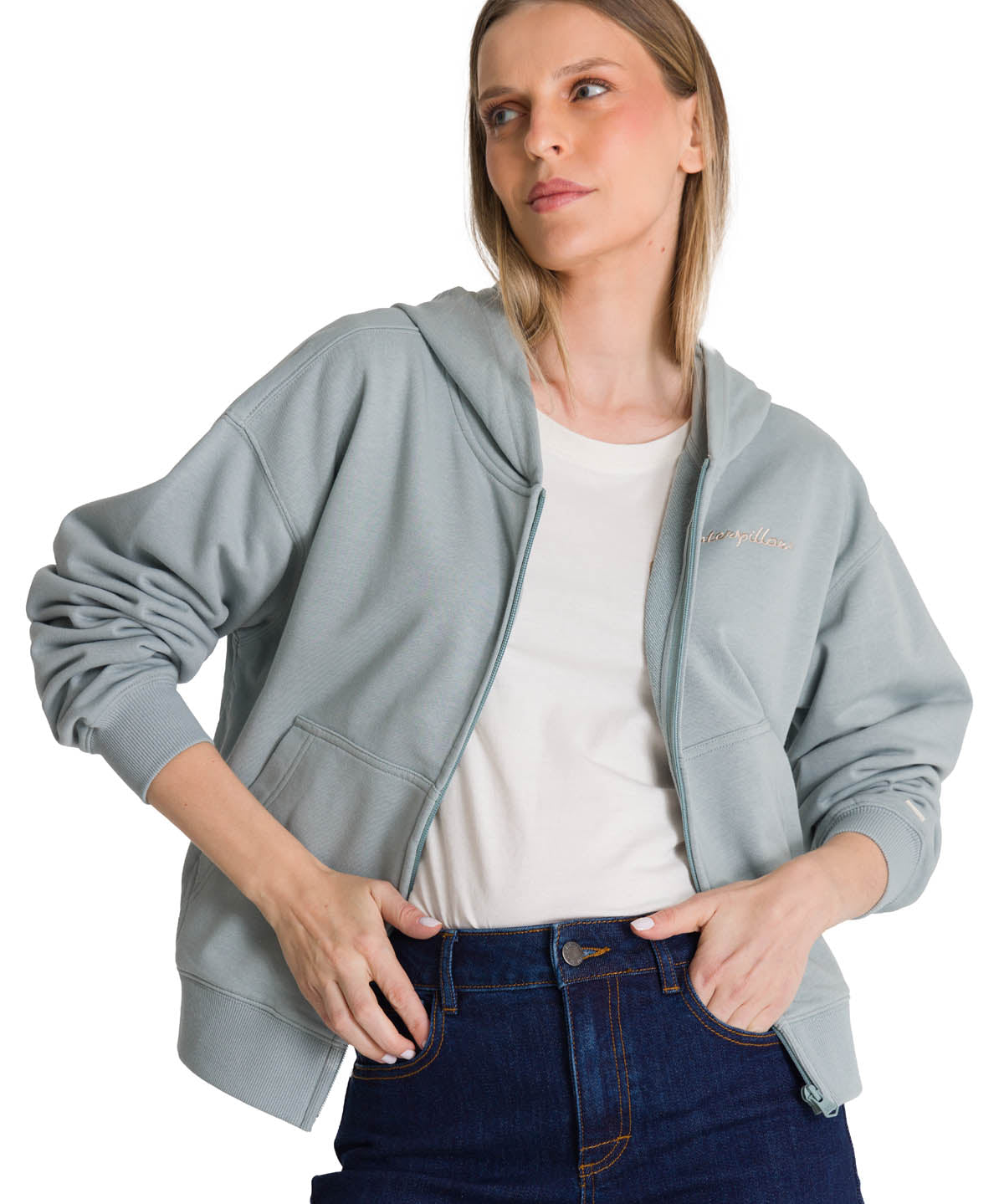 Polerón Crewneck Mujer Relaxed French Terry Celeste CAT