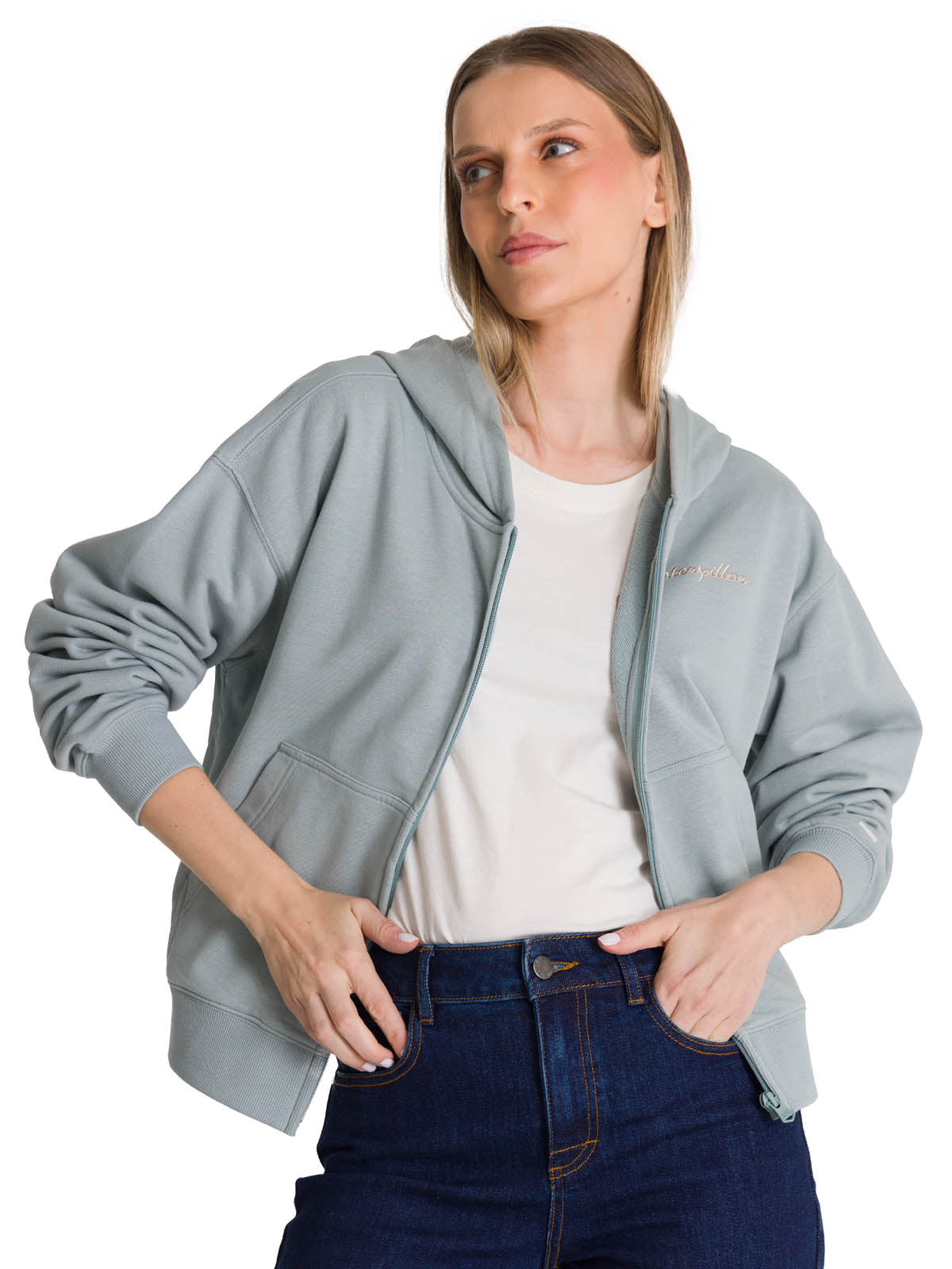 Polerón Crewneck Mujer Relaxed French Terry Celeste CAT