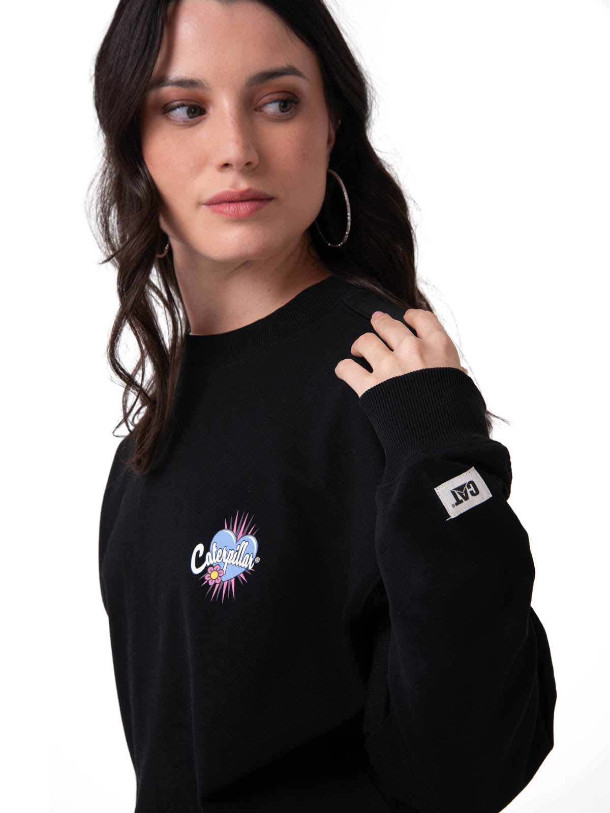 Polerón Crewneck Mujer Diseño French Terry Negro Cat