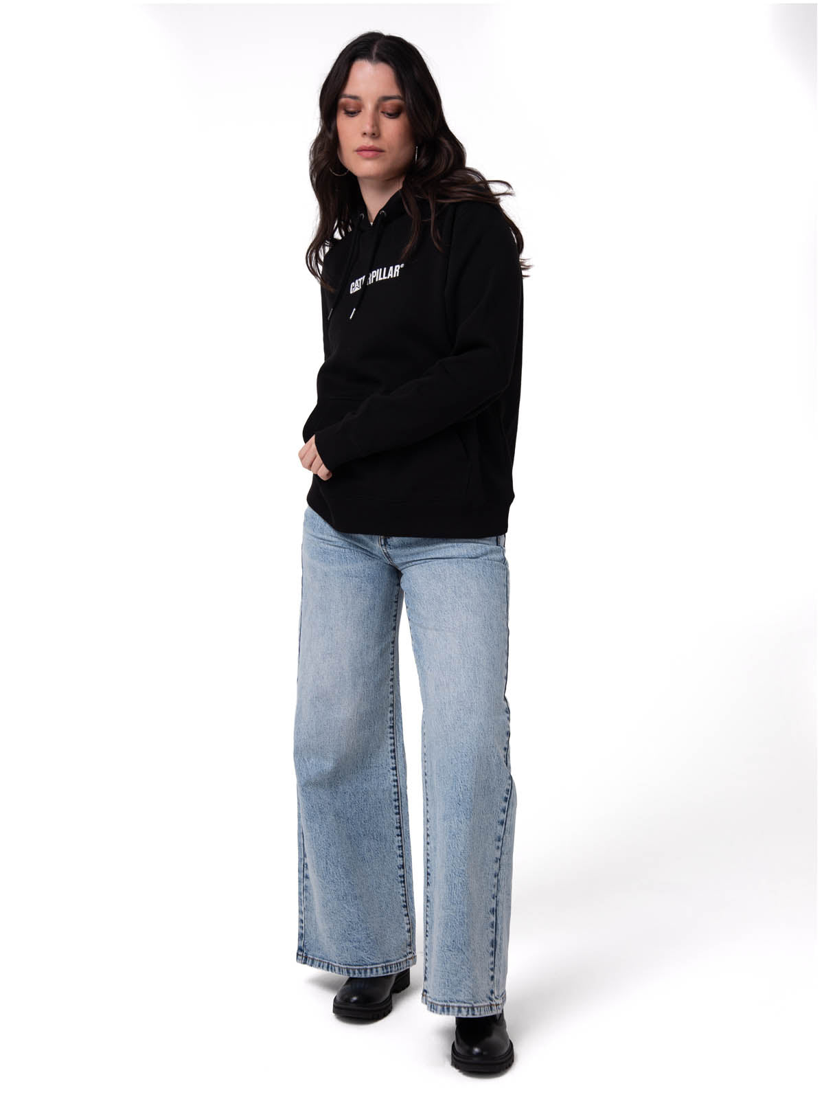 Polerón Con Gorro Mujer Fleece Caterpillar Negro