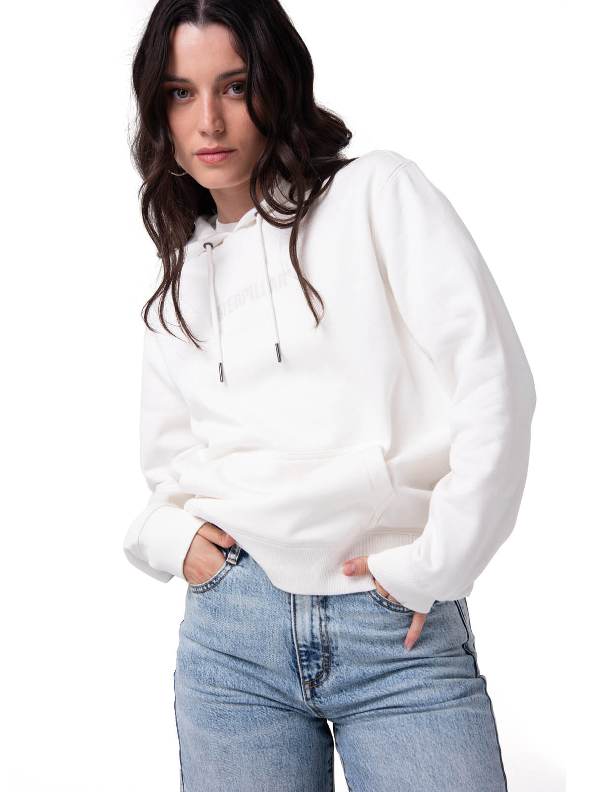 Polerón Con Gorro Mujer Fleece Caterpillar Blanco